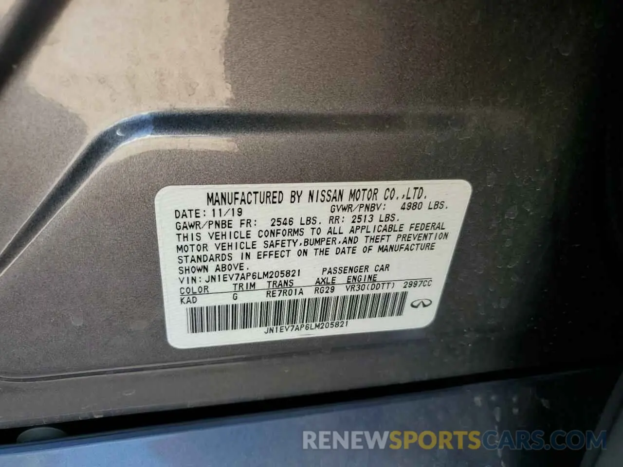 13 fotografías del automóvil dañado JN1EV7AP6LM205821 INFINITI Q50 2020