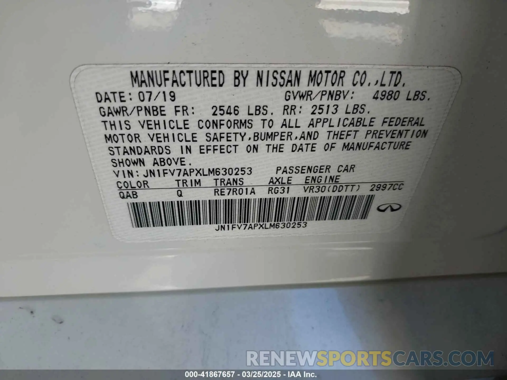9 fotografías del automóvil dañado JN1FV7APXLM630253 INFINITI Q50 2020