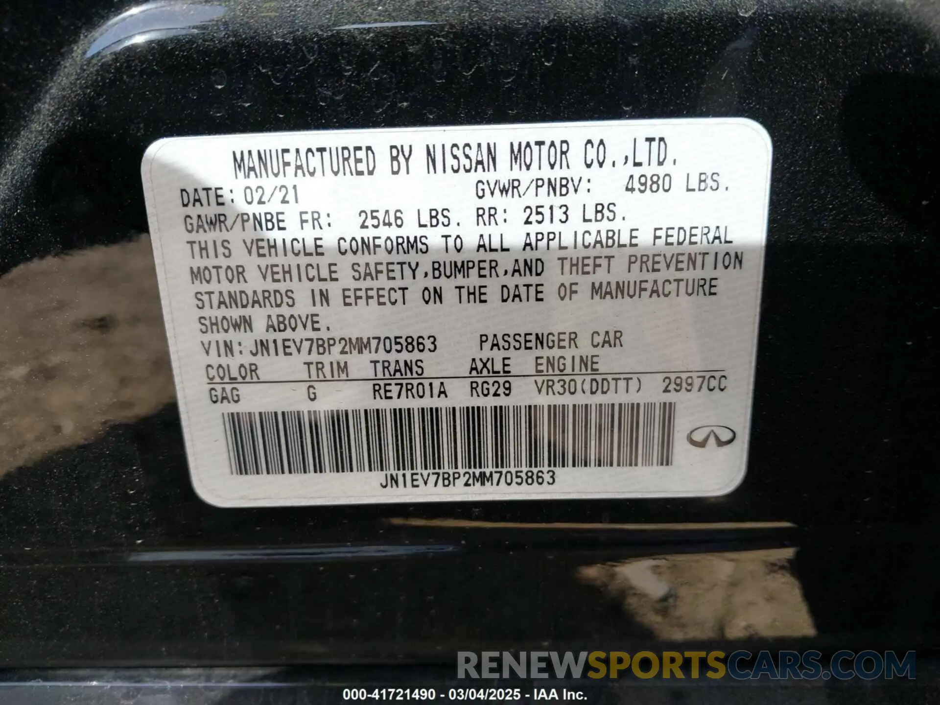 9 fotografías del automóvil dañado JN1EV7BP2MM705863 INFINITI Q50 2021