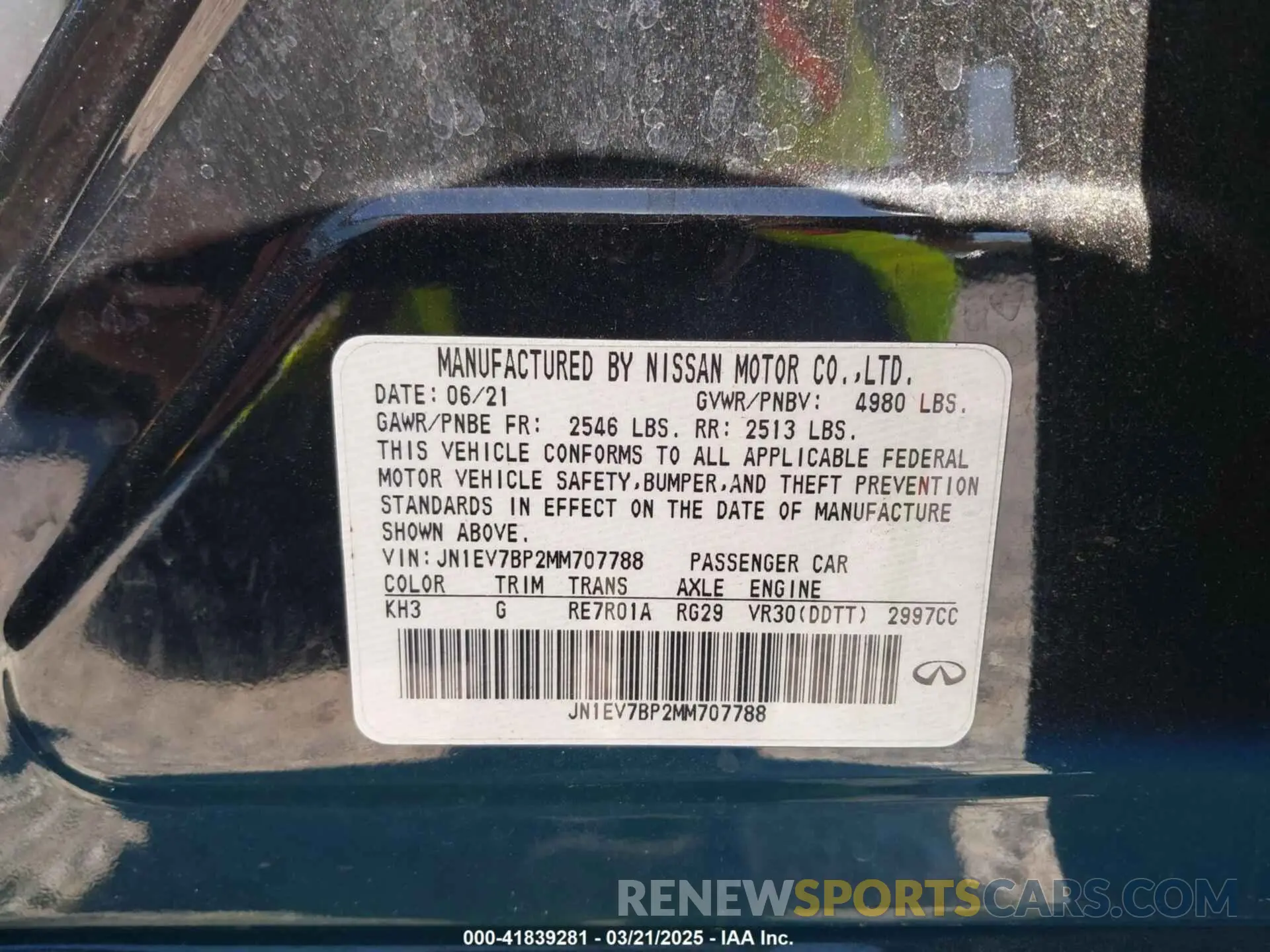 9 fotografías del automóvil dañado JN1EV7BP2MM707788 INFINITI Q50 2021