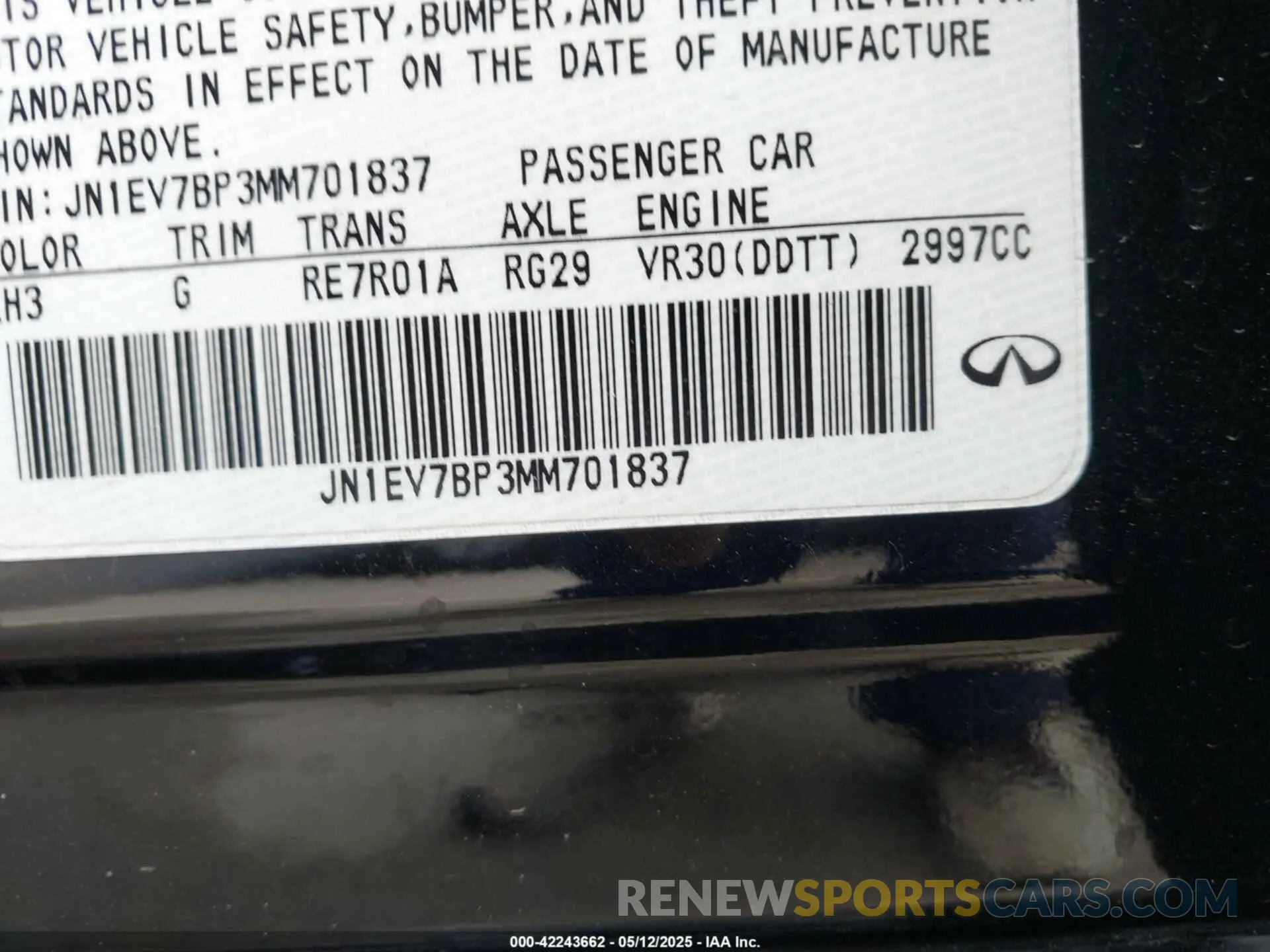 9 fotografías del automóvil dañado JN1EV7BP3MM701837 INFINITI Q50 2021