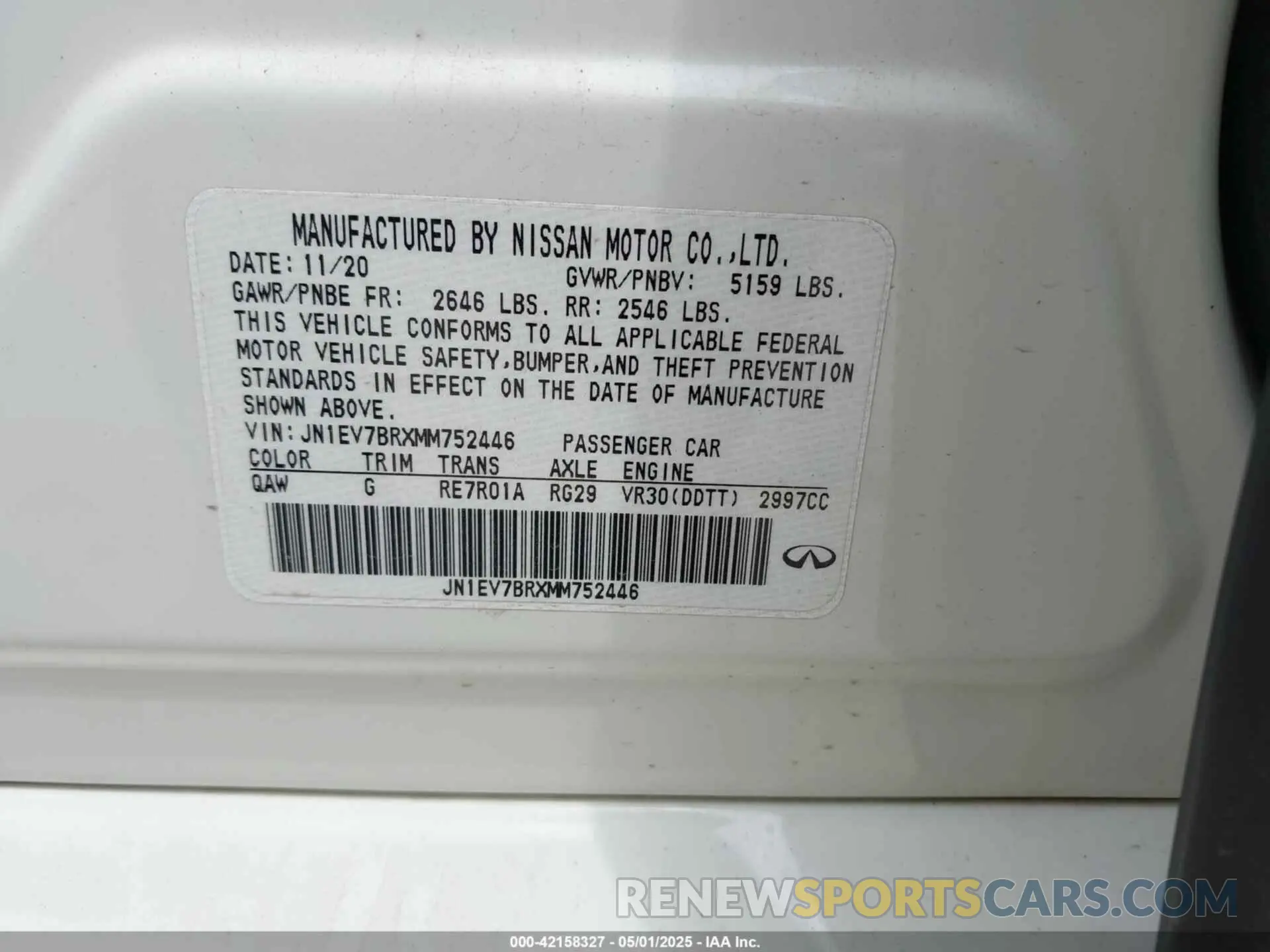 9 fotografías del automóvil dañado JN1EV7BRXMM752446 INFINITI Q50 2021