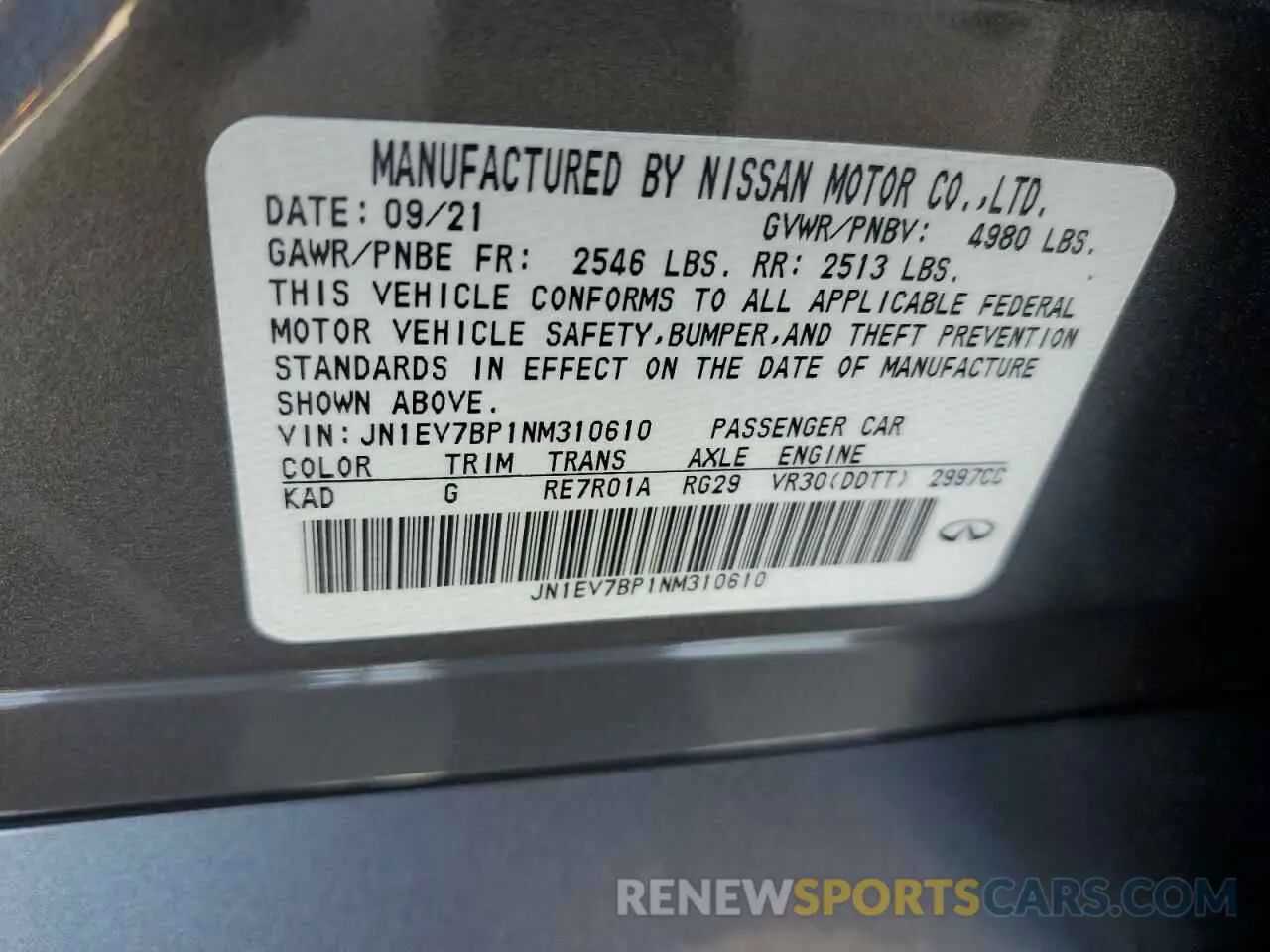 15 fotografías del automóvil dañado JN1EV7BP1NM310610 INFINITI Q50 2022