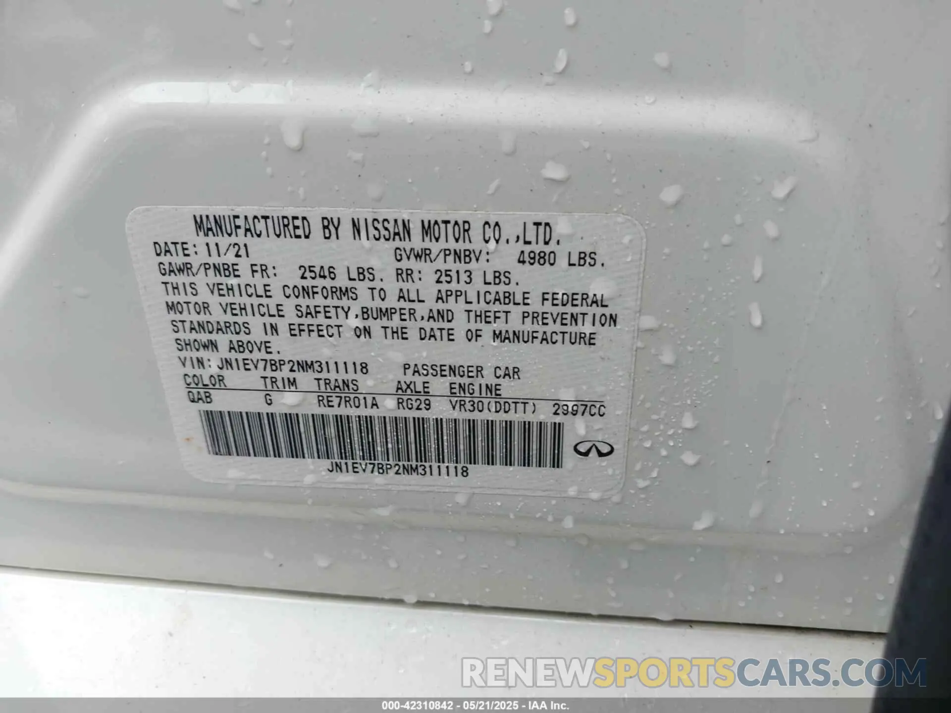 9 fotografías del automóvil dañado JN1EV7BP2NM311118 INFINITI Q50 2022