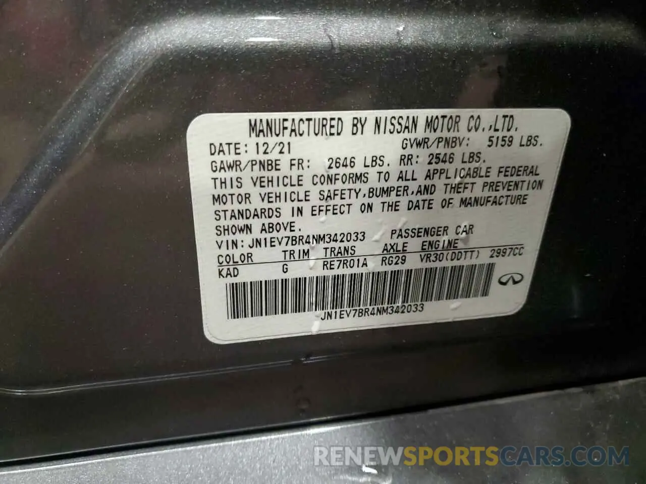 13 fotografías del automóvil dañado JN1EV7BR4NM342033 INFINITI Q50 2022