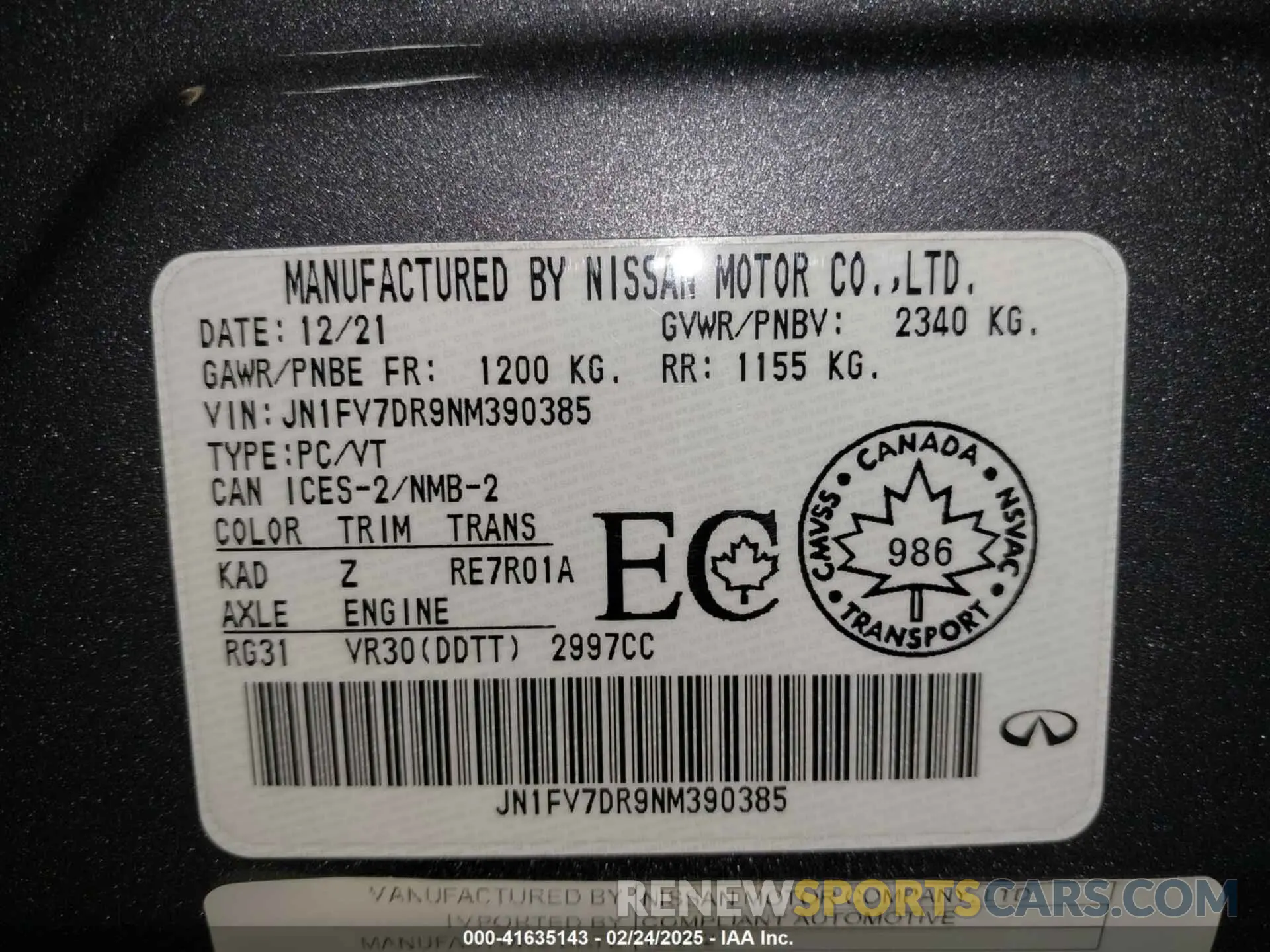9 fotografías del automóvil dañado JN1FV7DR9NM390385 INFINITI Q50 2022