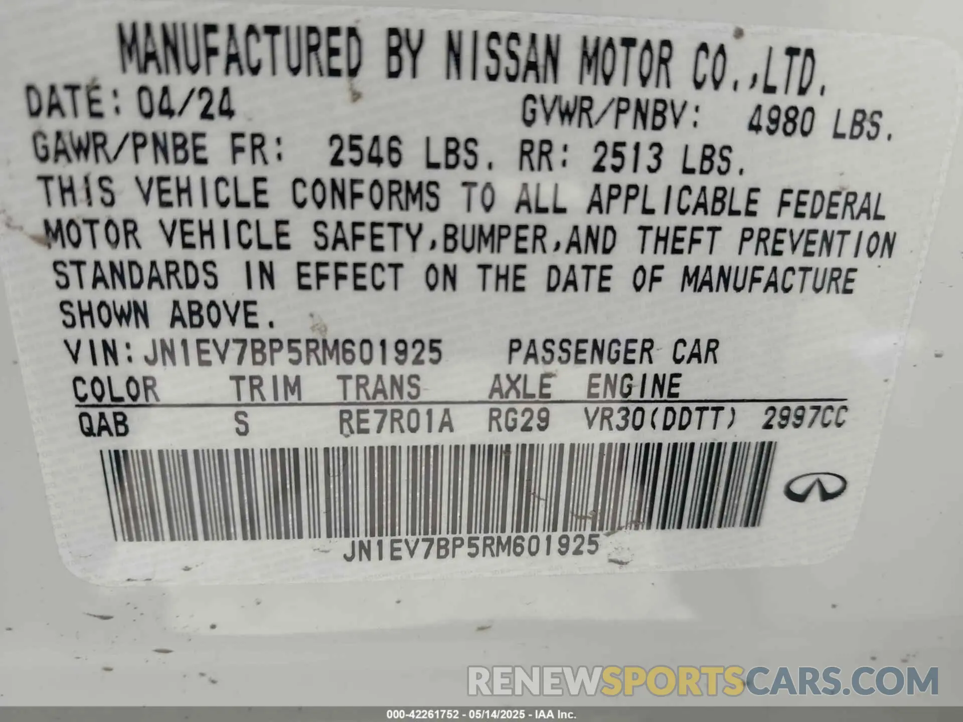 9 fotografías del automóvil dañado JN1EV7BP5RM601925 INFINITI Q50 2024