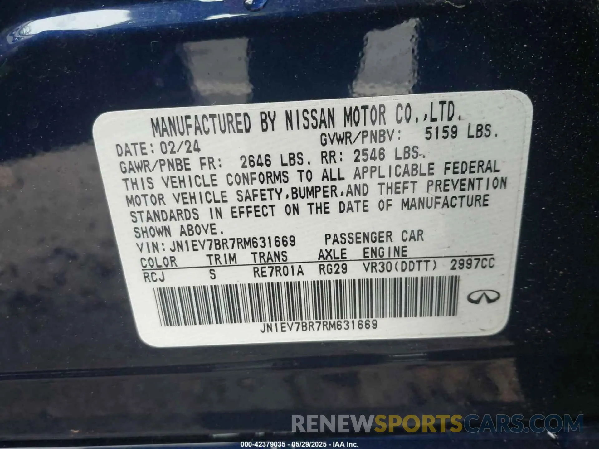 9 fotografías del automóvil dañado JN1EV7BR7RM631669 INFINITI Q50 2024