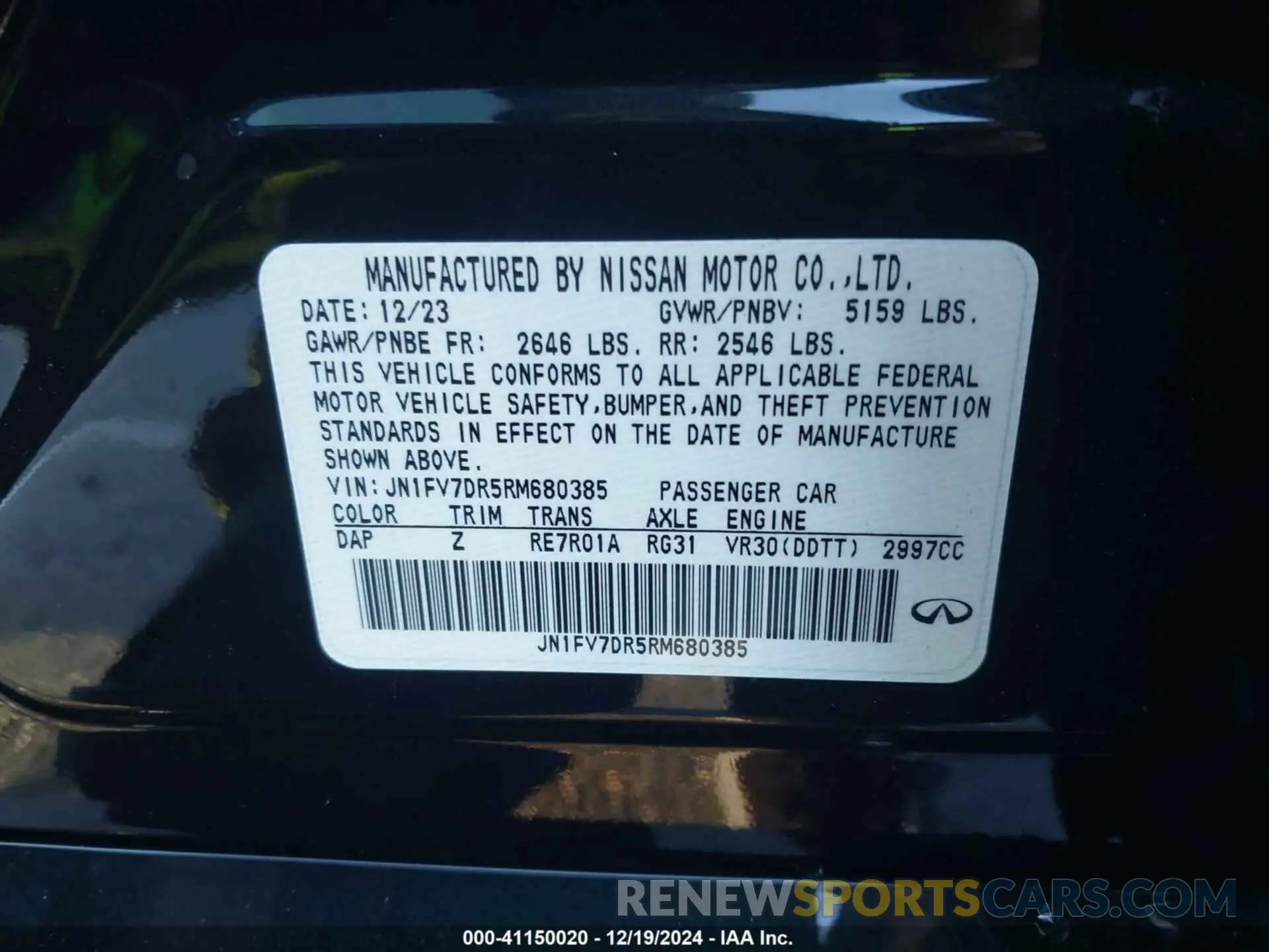 9 fotografías del automóvil dañado JN1FV7DR5RM680385 INFINITI Q50 2024