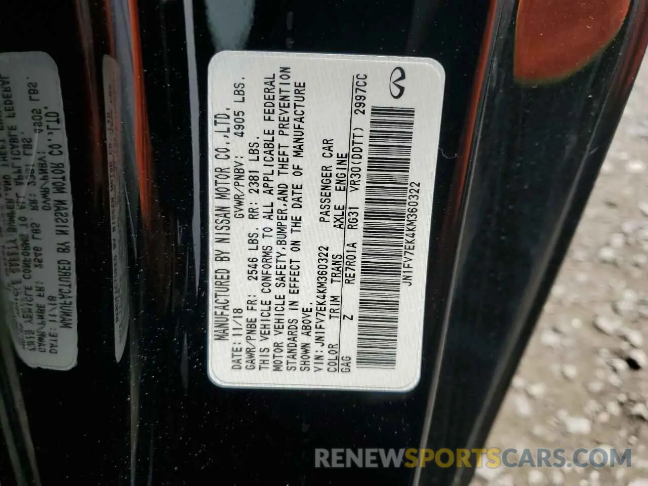 12 fotografías del automóvil dañado JN1FV7EK4KM360322 INFINITI Q60 2019