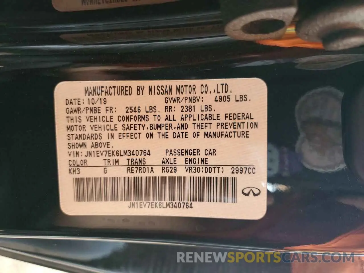 13 fotografías del automóvil dañado JN1EV7EK6LM340764 INFINITI Q60 2020