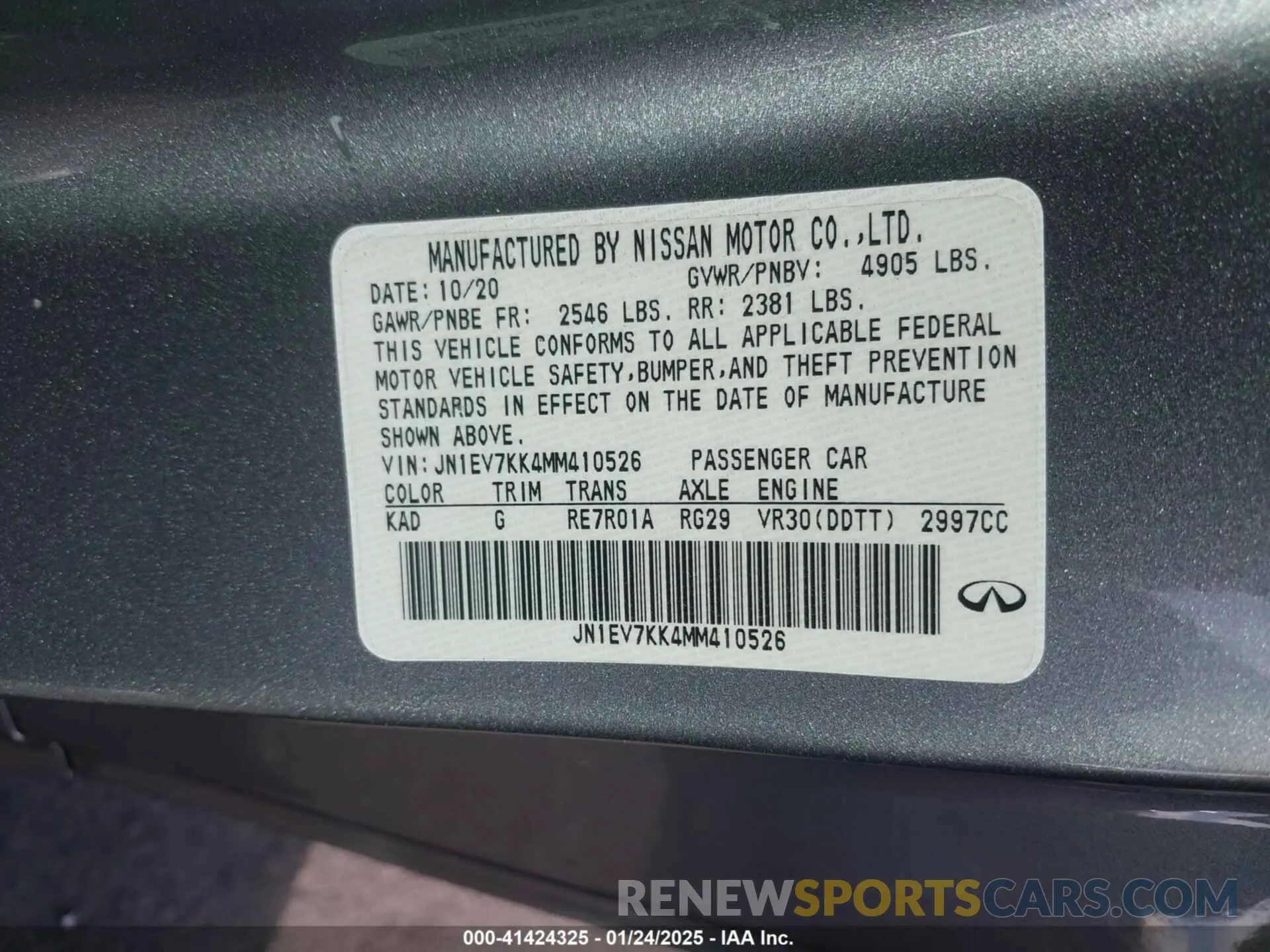 9 fotografías del automóvil dañado JN1EV7KK4MM410526 INFINITI Q60 2021