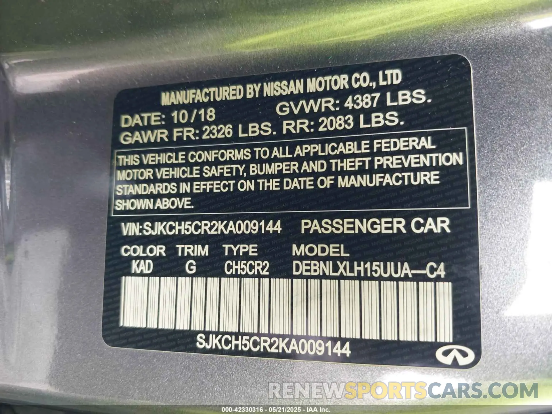 9 fotografías del automóvil dañado SJKCH5CR2KA009144 INFINITI QX30 2019