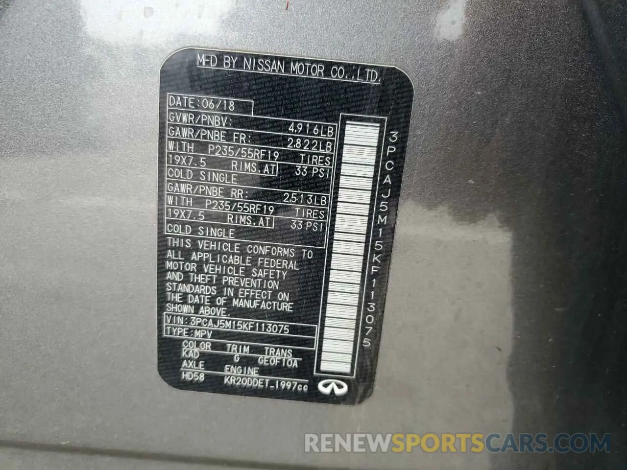 13 fotografías del automóvil dañado 3PCAJ5M15KF113075 INFINITI QX50 2019