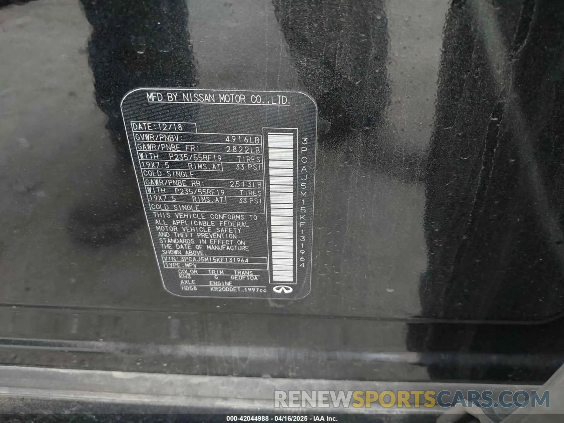 9 fotografías del automóvil dañado 3PCAJ5M15KF131964 INFINITI QX50 2019