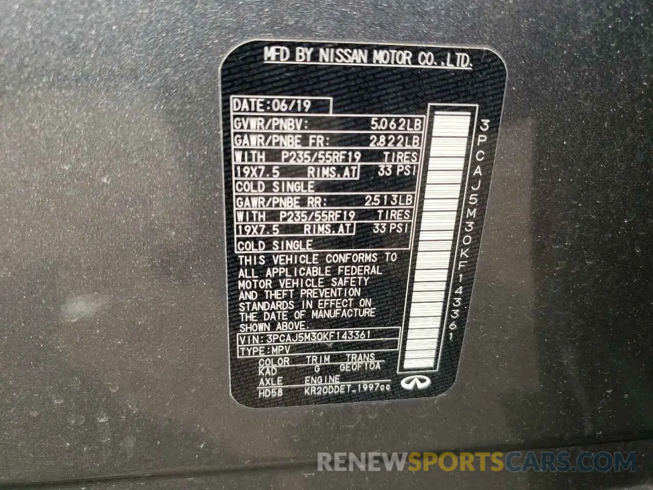 13 fotografías del automóvil dañado 3PCAJ5M30KF143361 INFINITI QX50 2019