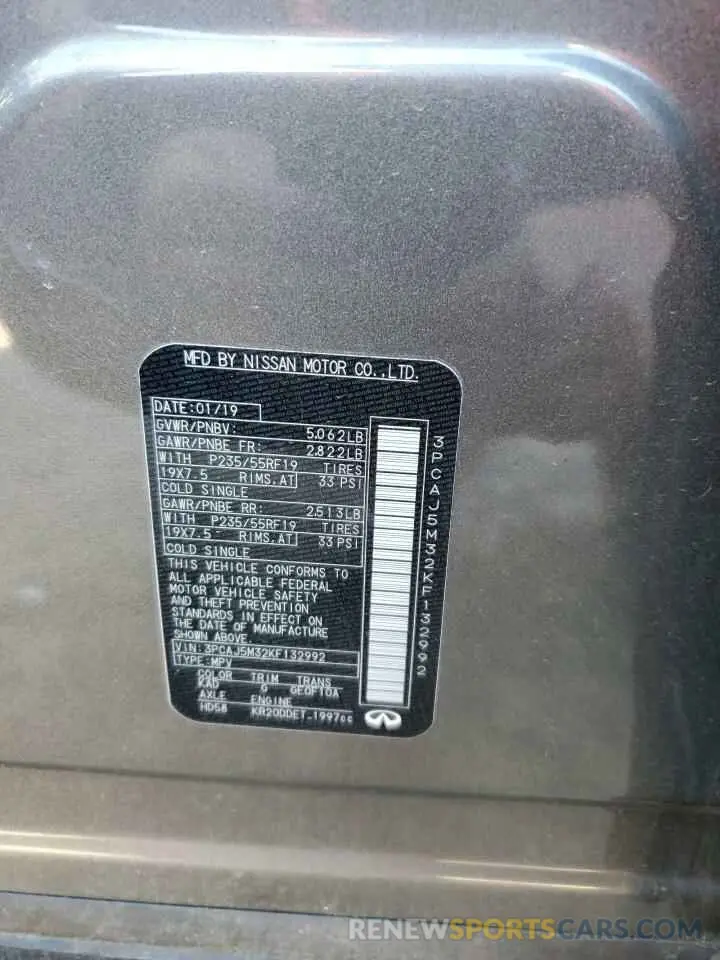 14 fotografías del automóvil dañado 3PCAJ5M32KF132992 INFINITI QX50 2019