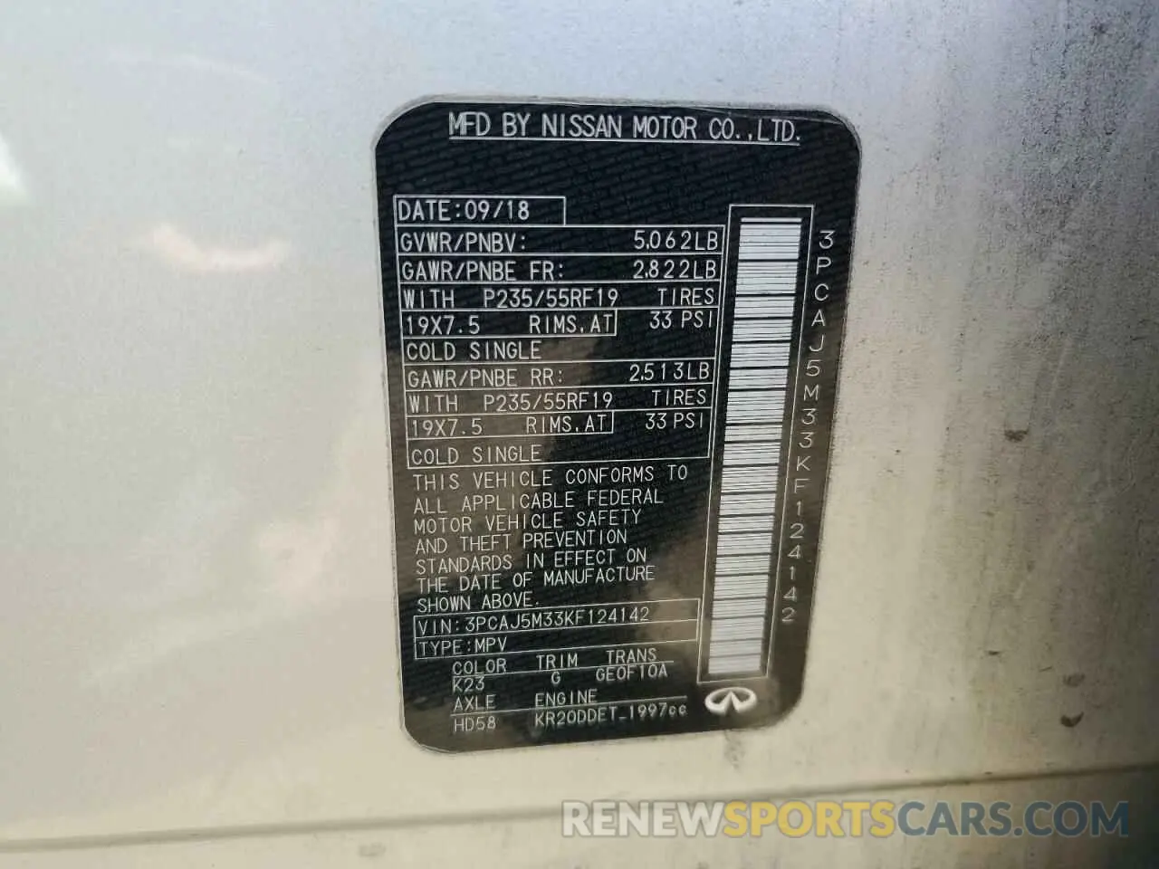 12 fotografías del automóvil dañado 3PCAJ5M33KF124142 INFINITI QX50 2019