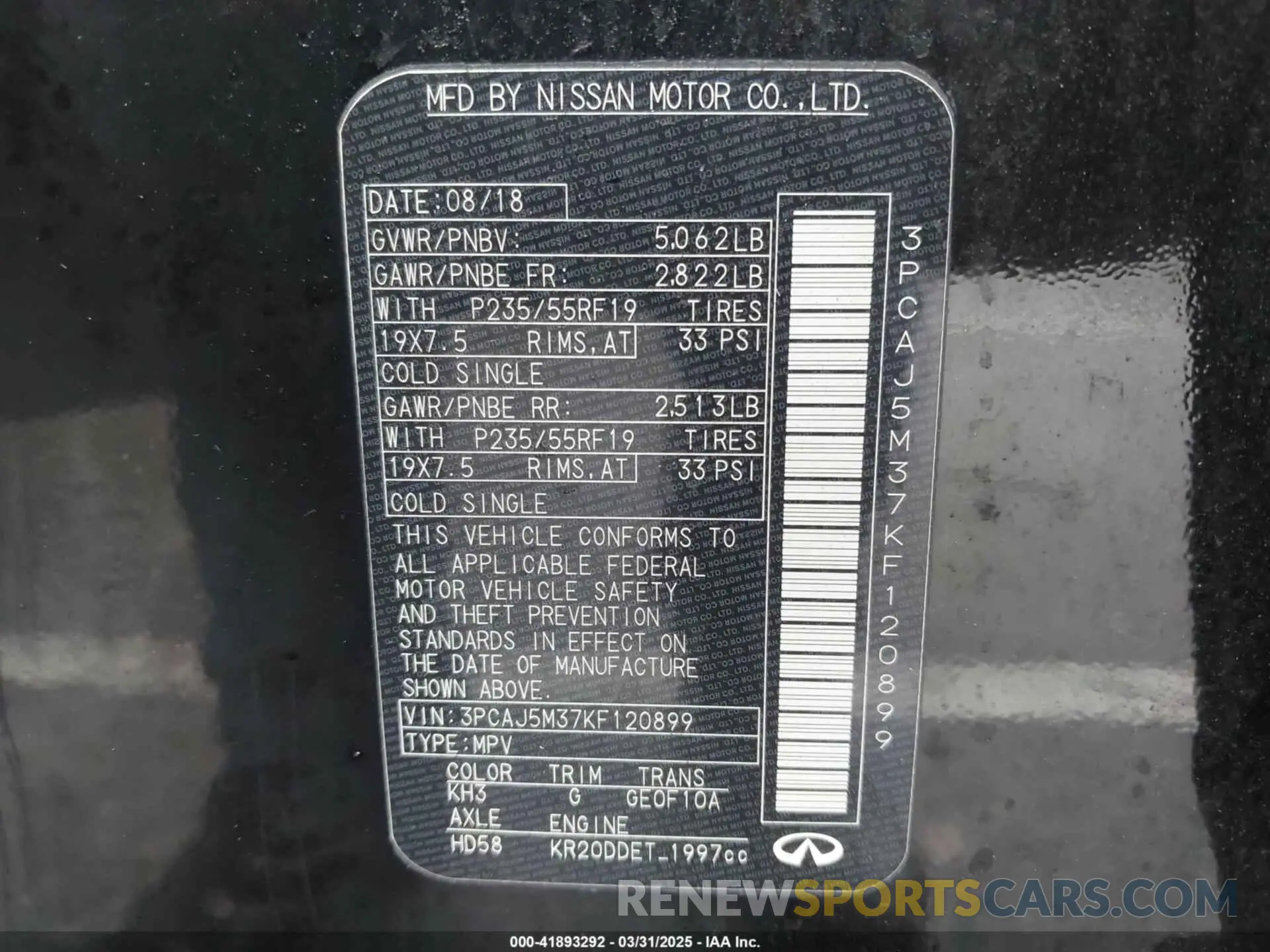 9 fotografías del automóvil dañado 3PCAJ5M37KF120899 INFINITI QX50 2019