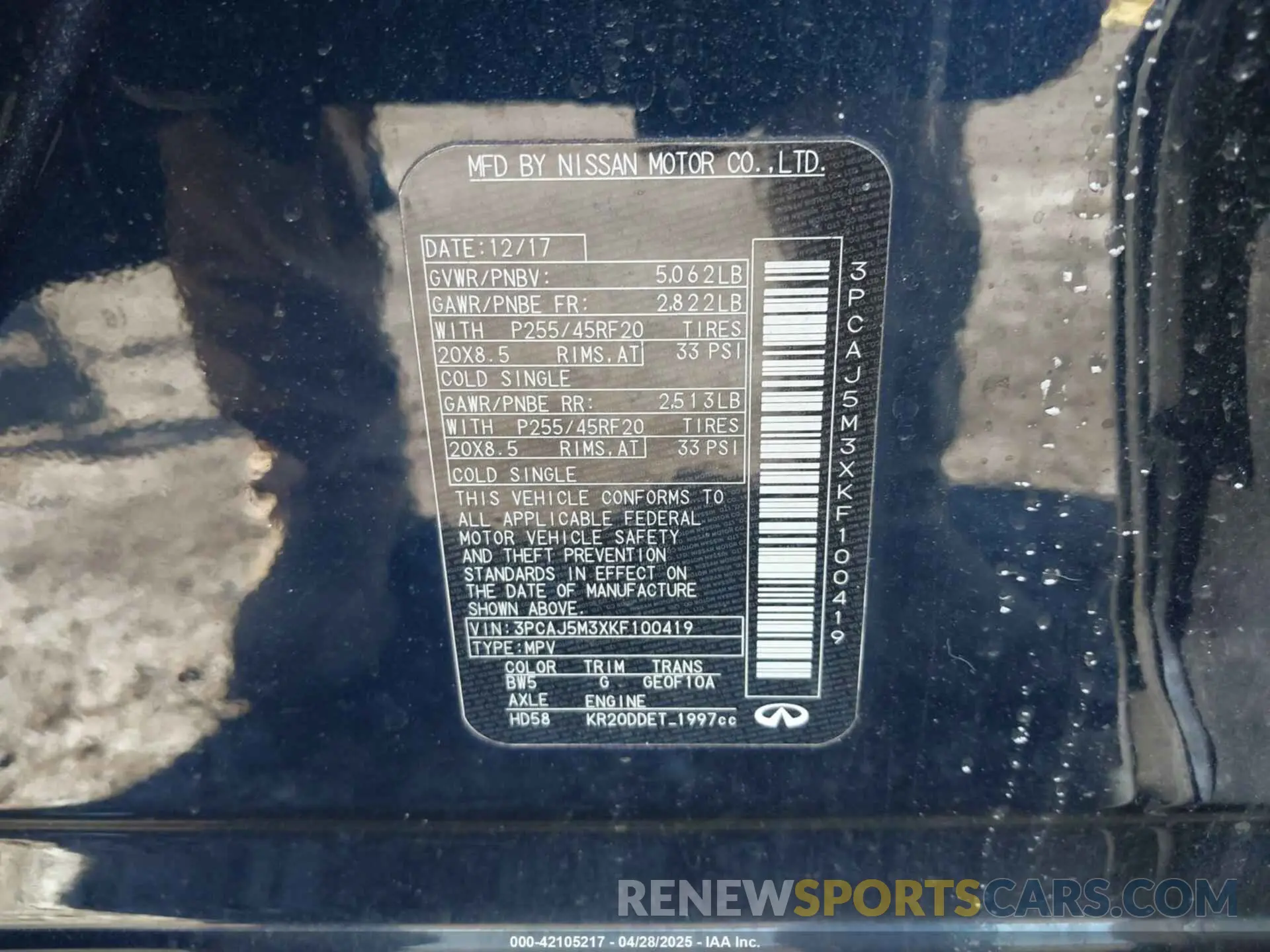 9 fotografías del automóvil dañado 3PCAJ5M3XKF100419 INFINITI QX50 2019