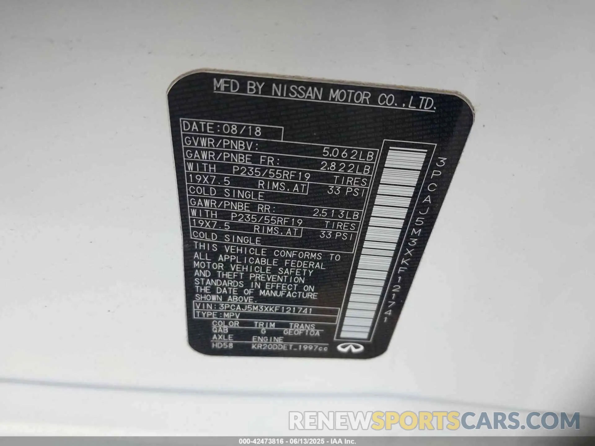 9 fotografías del automóvil dañado 3PCAJ5M3XKF121741 INFINITI QX50 2019