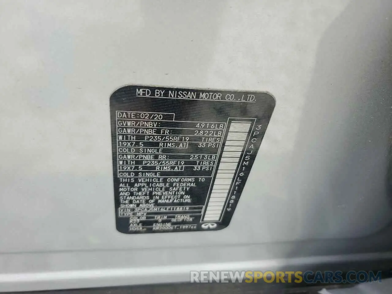 13 fotografías del automóvil dañado 3PCAJ5M16LF118819 INFINITI QX50 2020