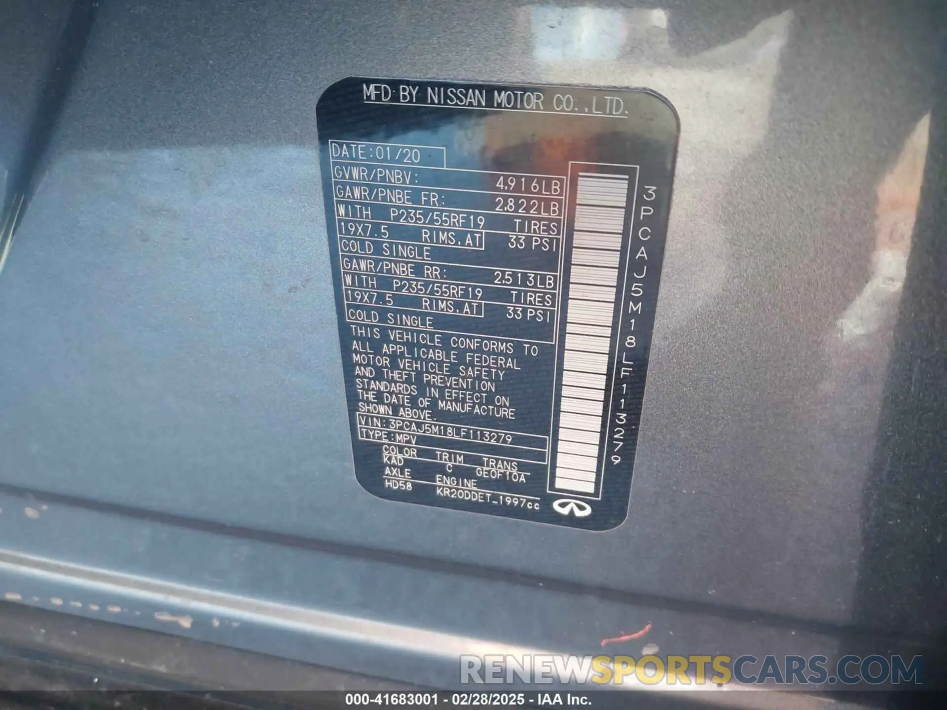 9 fotografías del automóvil dañado 3PCAJ5M18LF113279 INFINITI QX50 2020