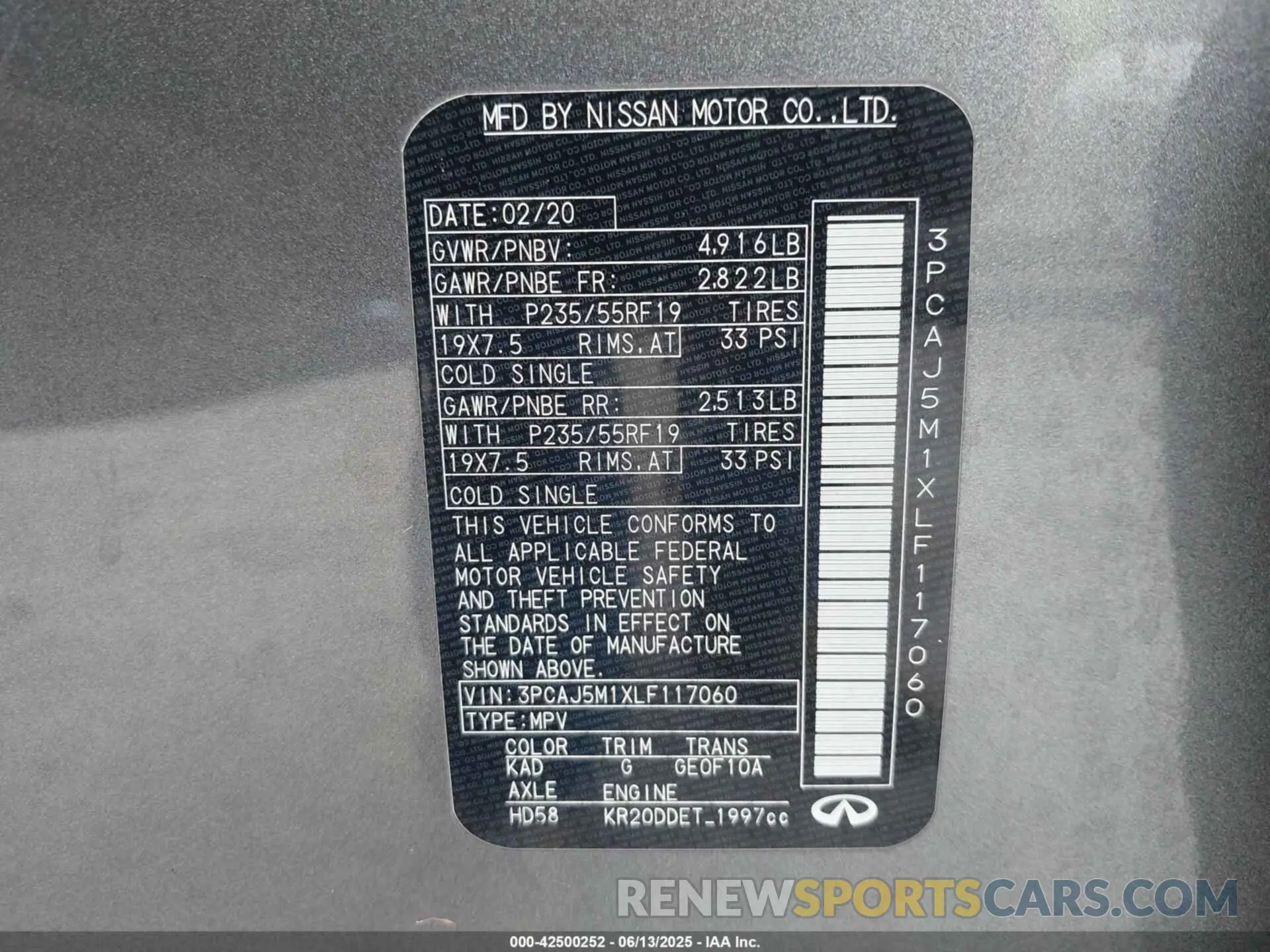 9 fotografías del automóvil dañado 3PCAJ5M1XLF117060 INFINITI QX50 2020