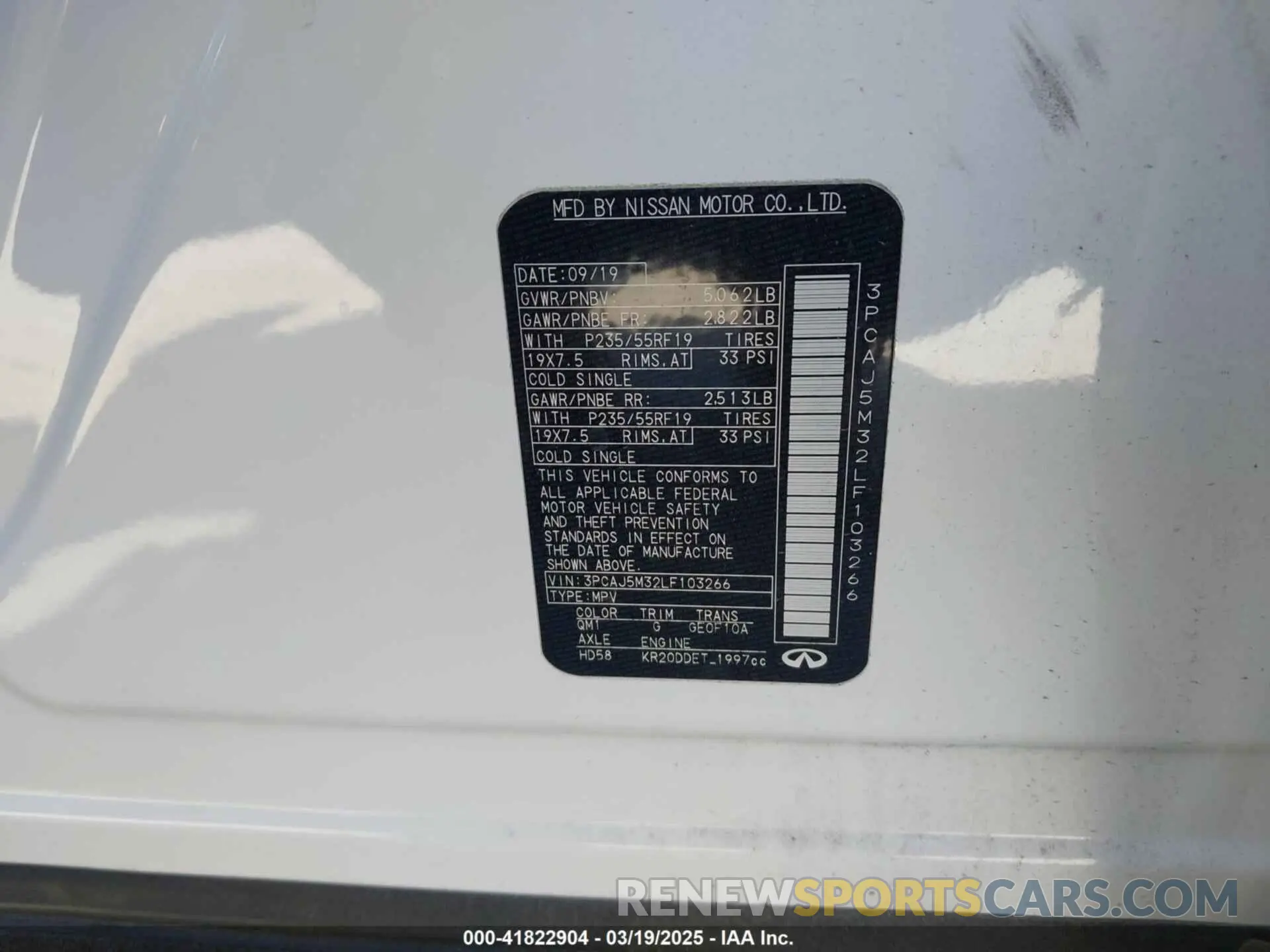 9 fotografías del automóvil dañado 3PCAJ5M32LF103266 INFINITI QX50 2020