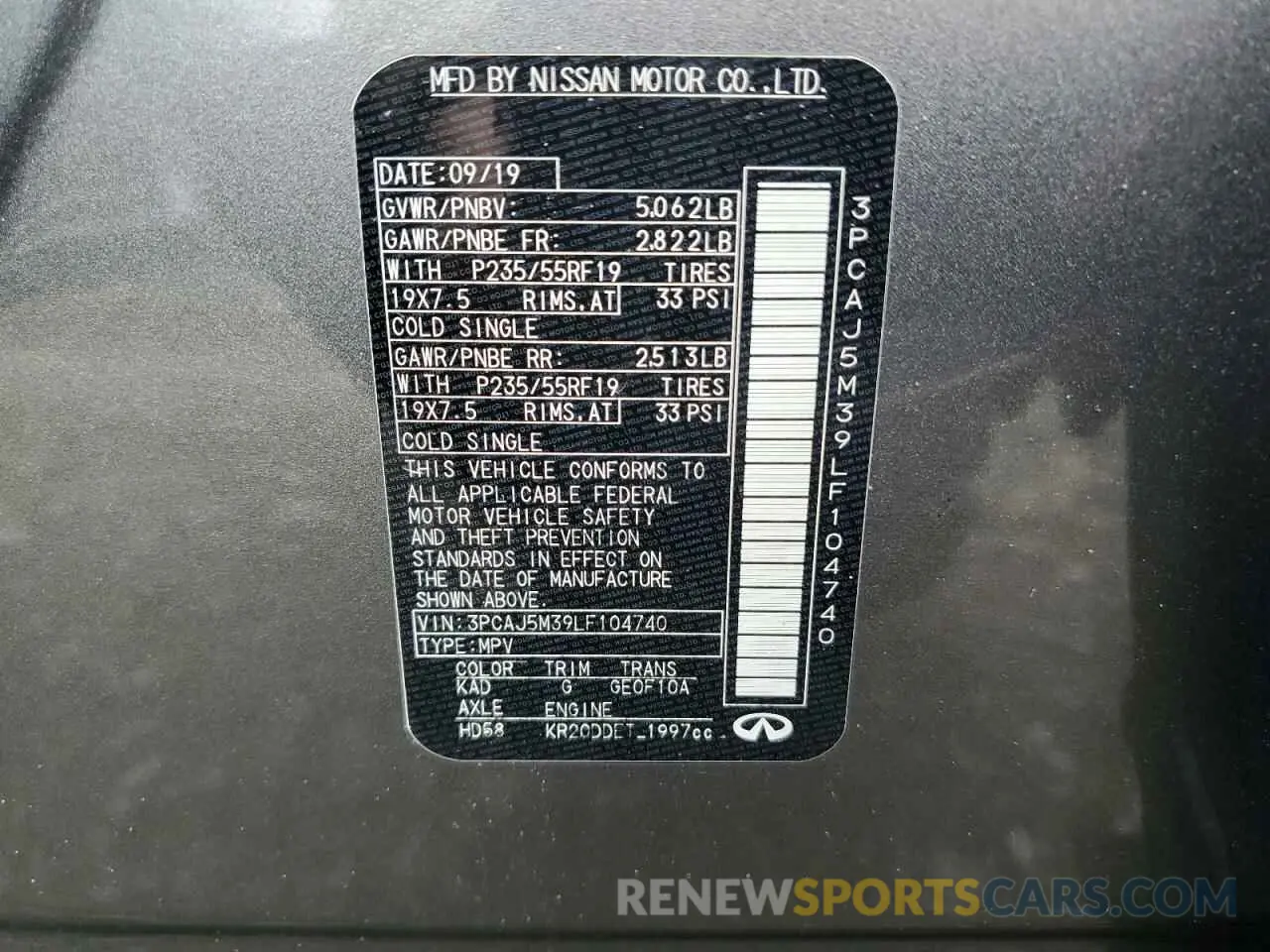 13 fotografías del automóvil dañado 3PCAJ5M39LF104740 INFINITI QX50 2020