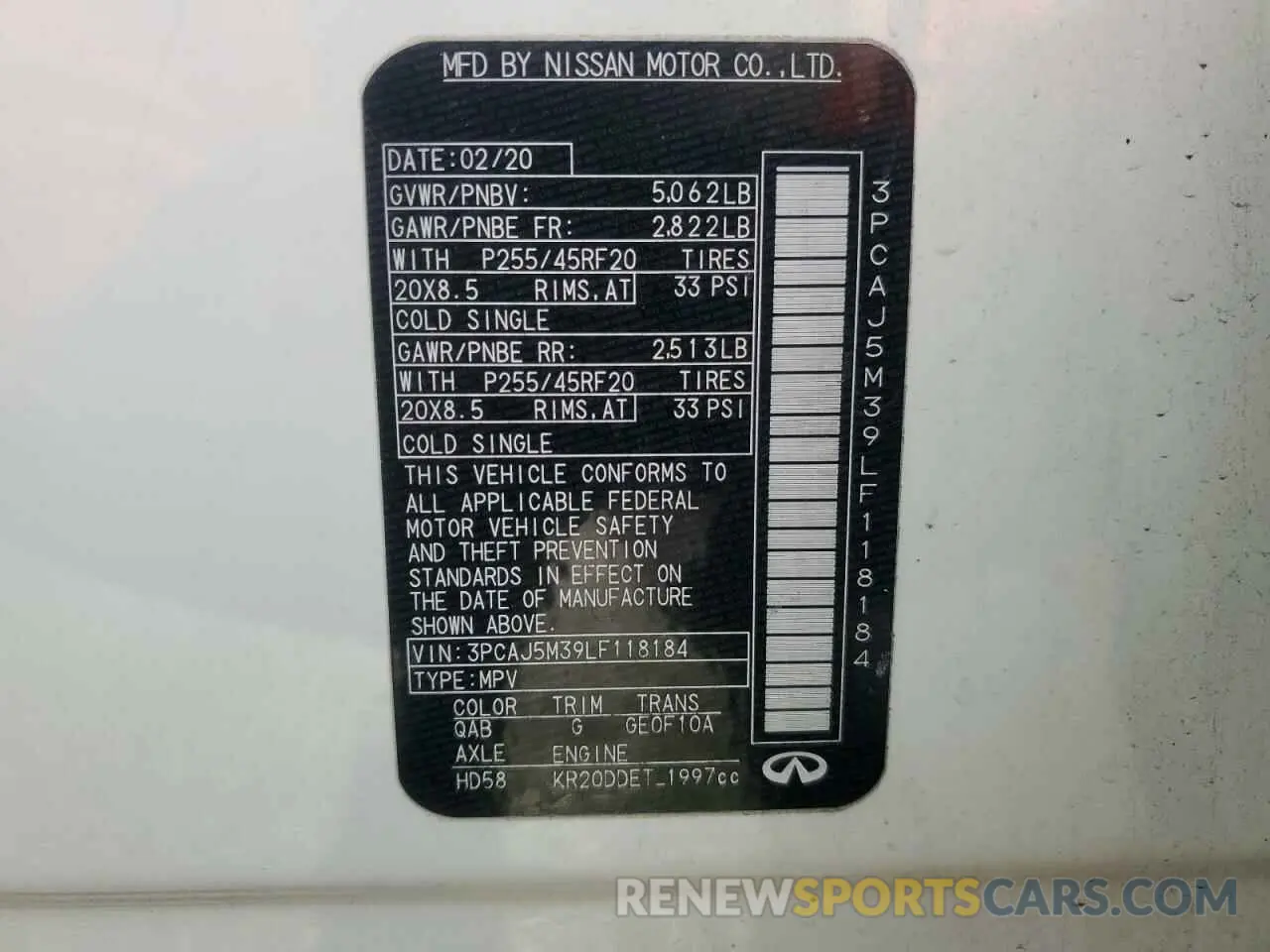 13 fotografías del automóvil dañado 3PCAJ5M39LF118184 INFINITI QX50 2020