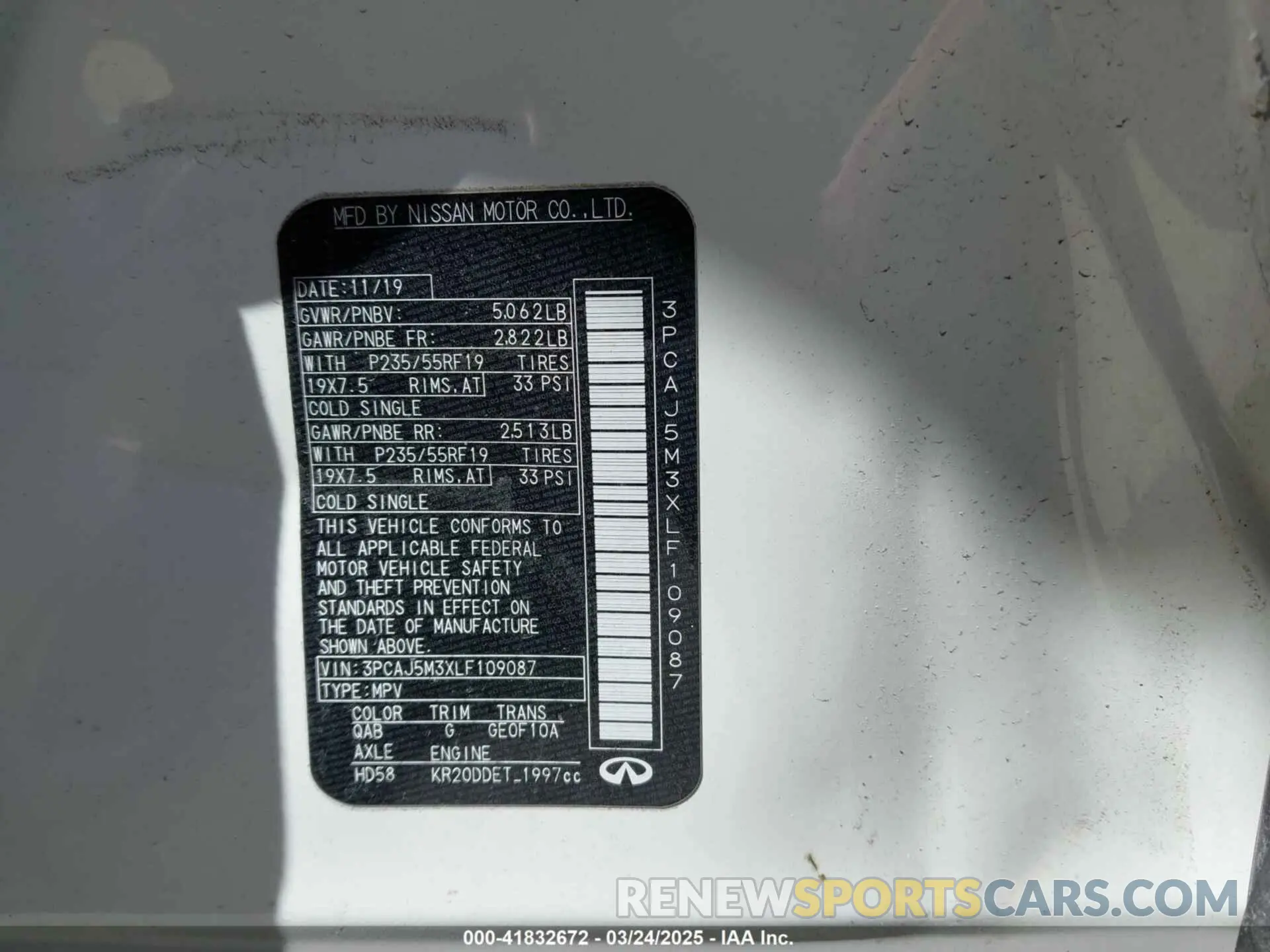 9 fotografías del automóvil dañado 3PCAJ5M3XLF109087 INFINITI QX50 2020