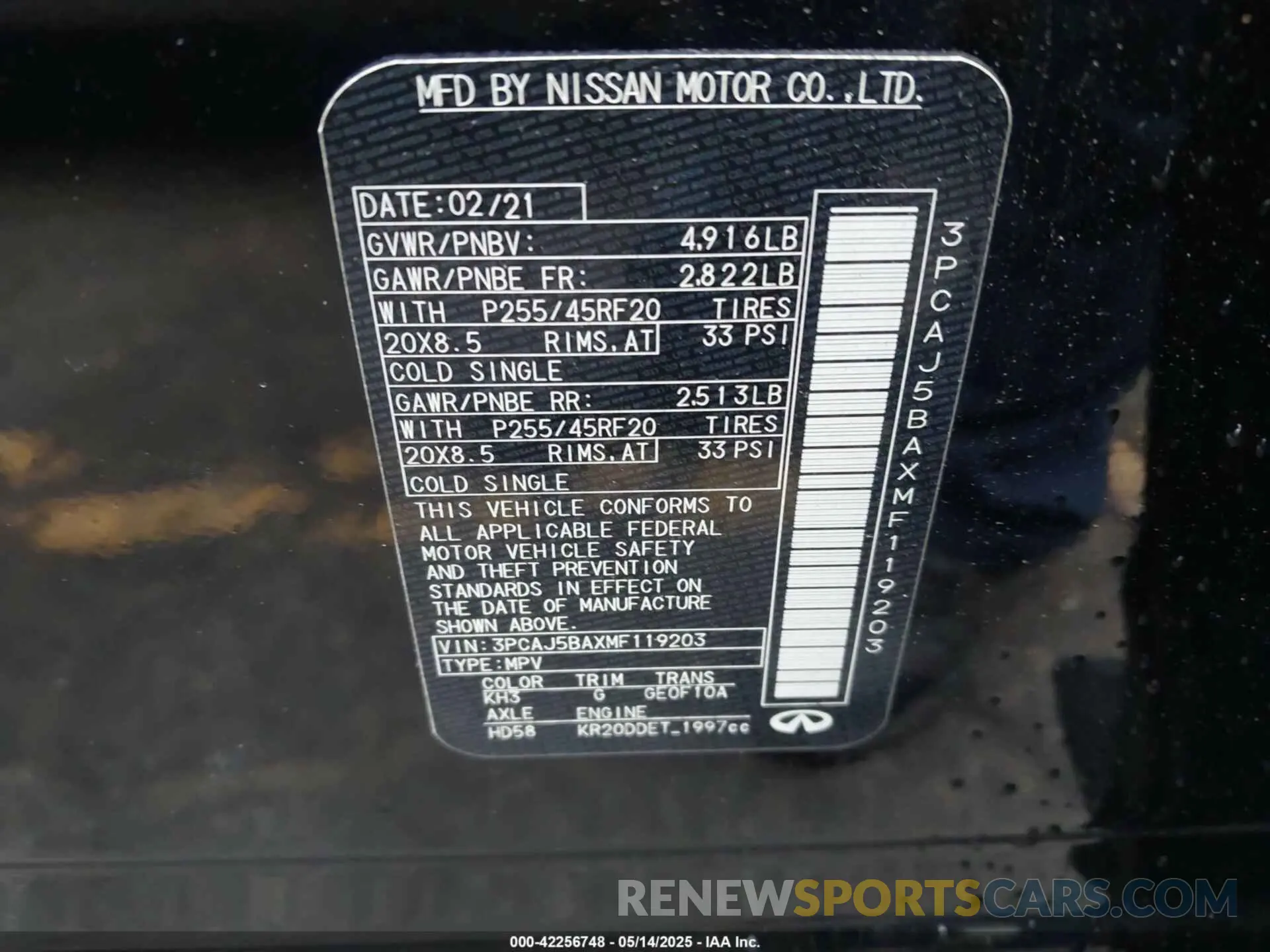 9 fotografías del automóvil dañado 3PCAJ5BAXMF119203 INFINITI QX50 2021