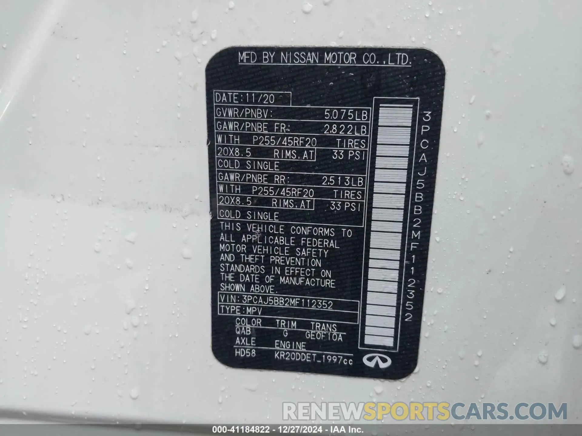 9 fotografías del automóvil dañado 3PCAJ5BB2MF112352 INFINITI QX50 2021