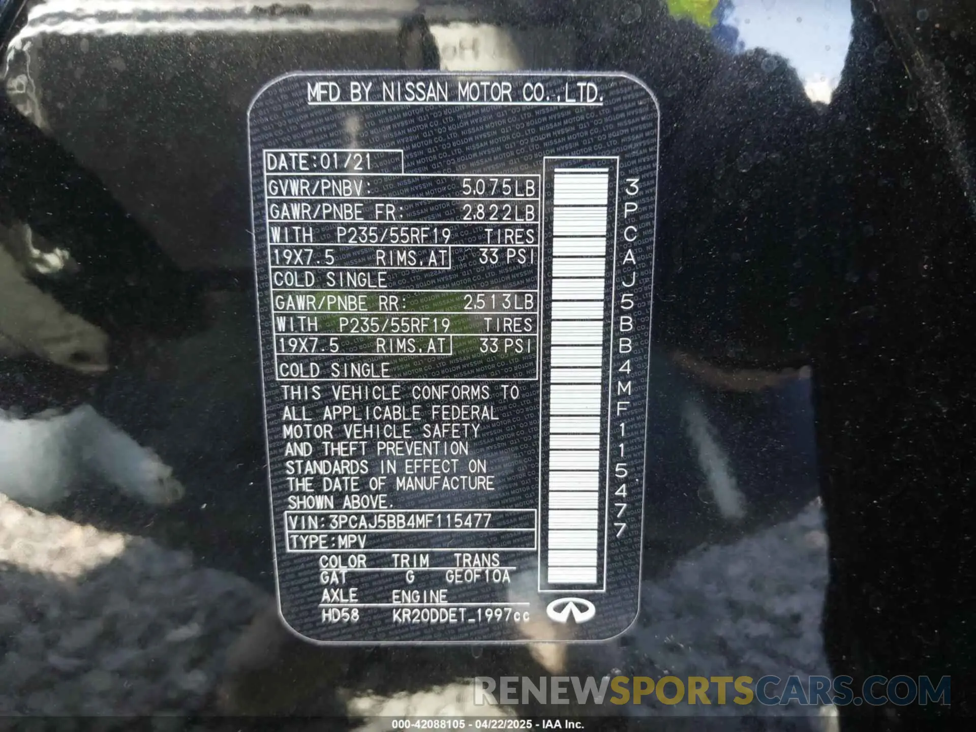 9 fotografías del automóvil dañado 3PCAJ5BB4MF115477 INFINITI QX50 2021