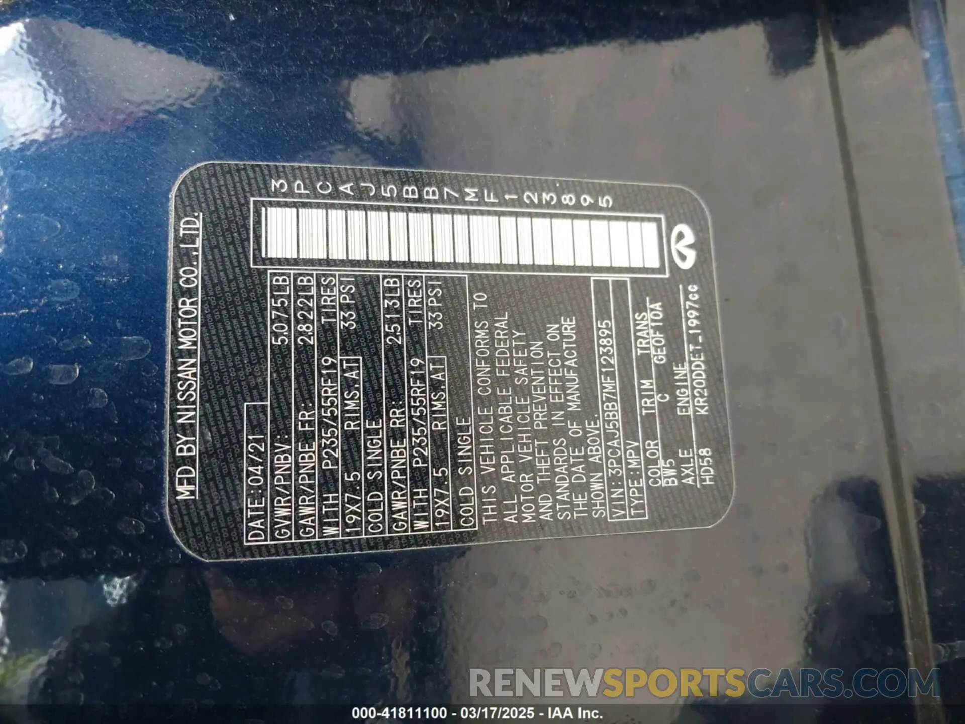 9 fotografías del automóvil dañado 3PCAJ5BB7MF123895 INFINITI QX50 2021