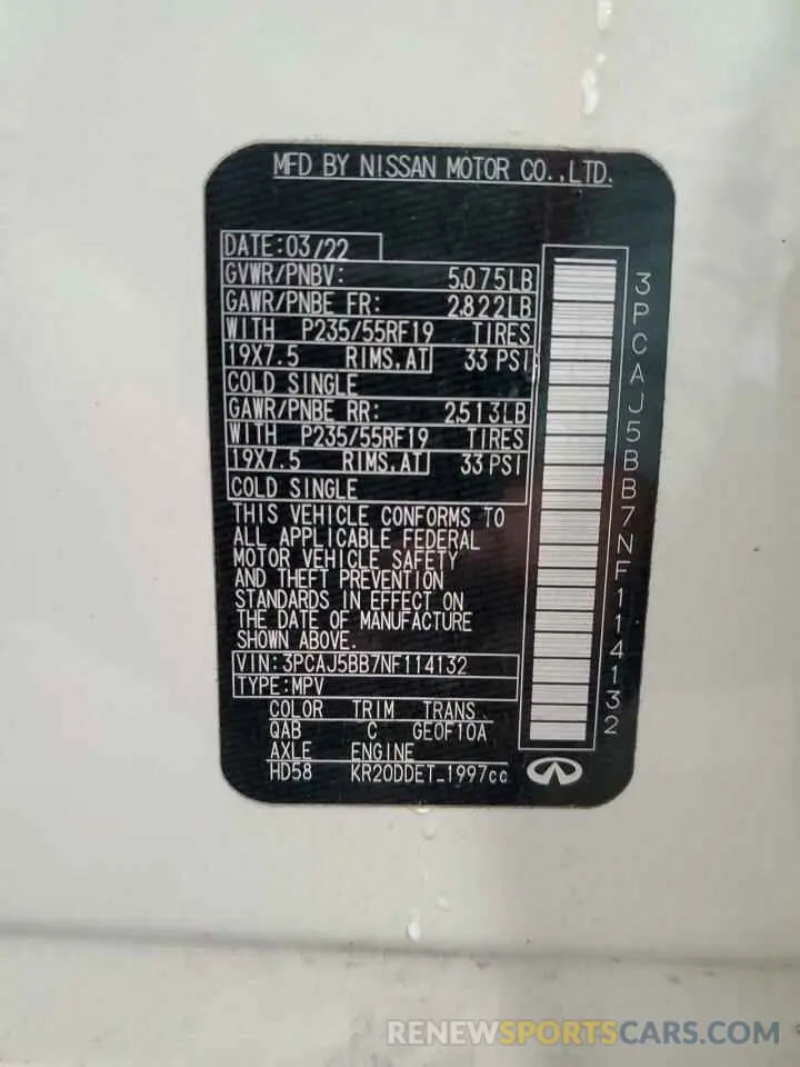 14 fotografías del automóvil dañado 3PCAJ5BB7NF114132 INFINITI QX50 2022