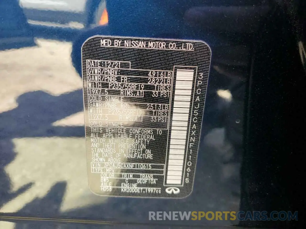 12 fotografías del automóvil dañado 3PCAJ5CAXNF110615 INFINITI QX50 2022