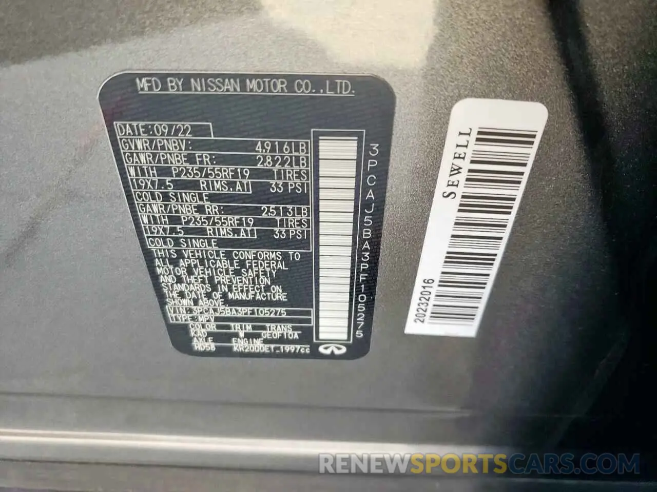 16 fotografías del automóvil dañado 3PCAJ5BA3PF105275 INFINITI QX50 2023