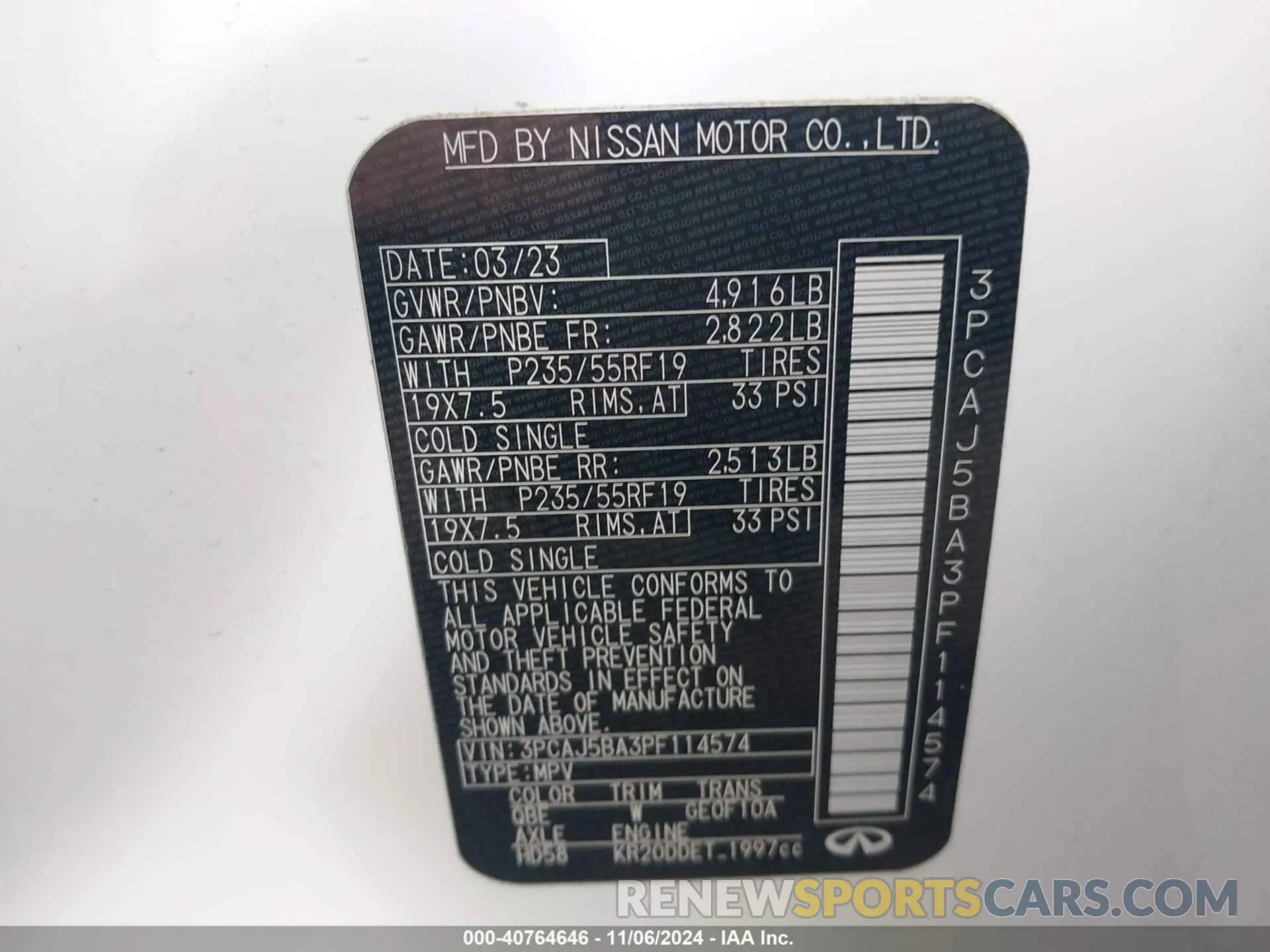 9 fotografías del automóvil dañado 3PCAJ5BA3PF114574 INFINITI QX50 2023