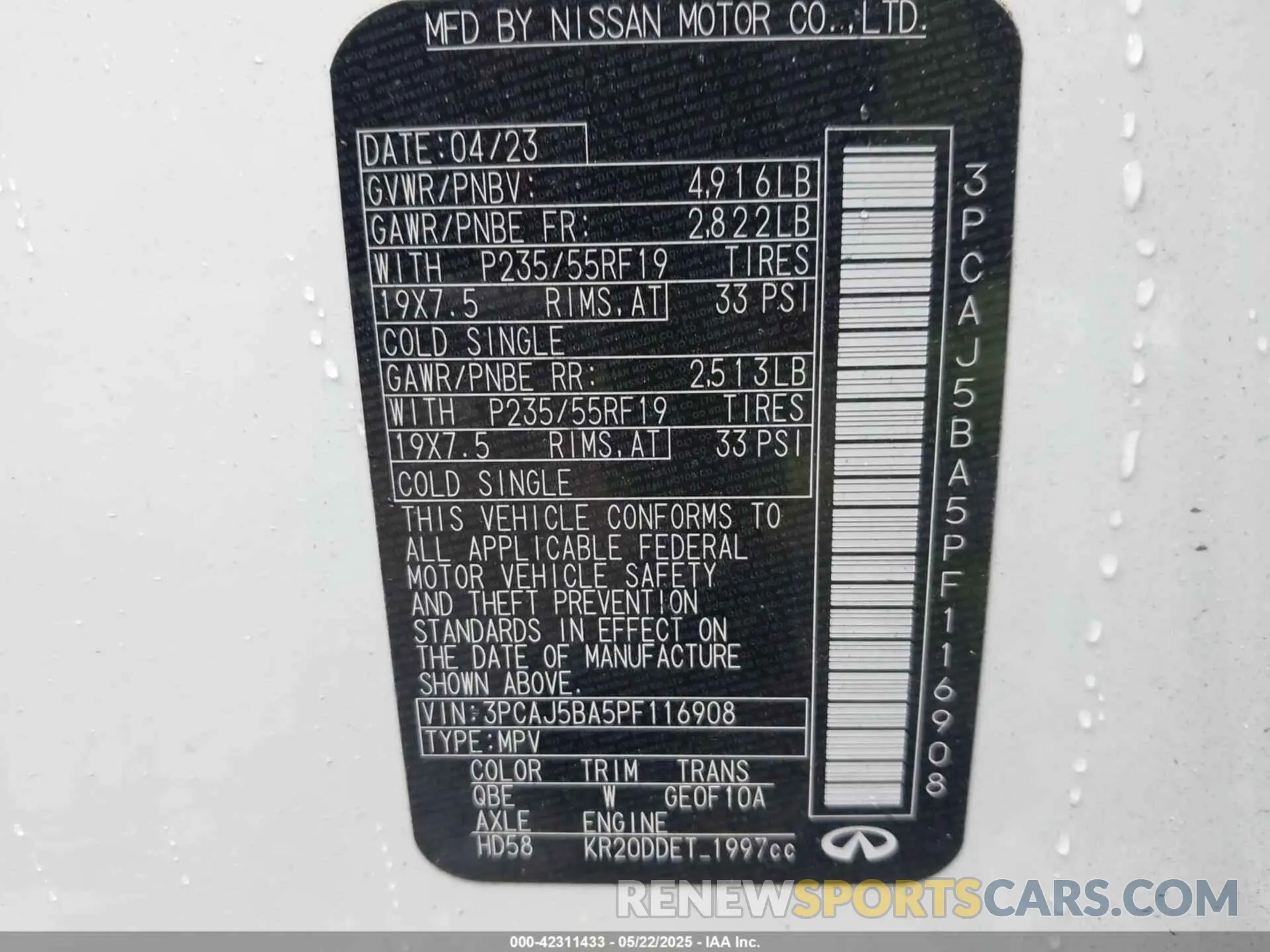 9 fotografías del automóvil dañado 3PCAJ5BA5PF116908 INFINITI QX50 2023