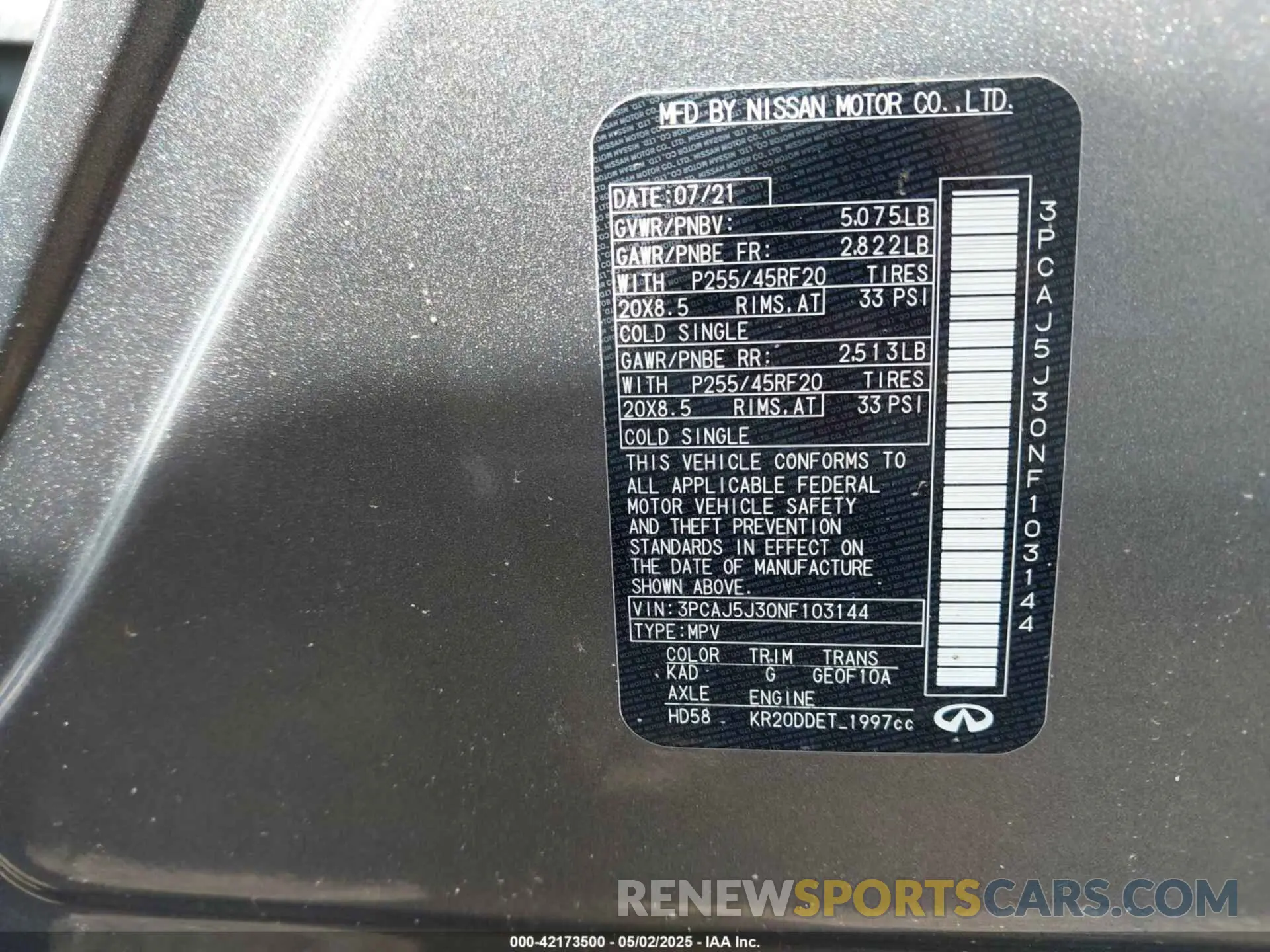 9 fotografías del automóvil dañado 3PCAJ5J30NF103144 INFINITI QX55 2022