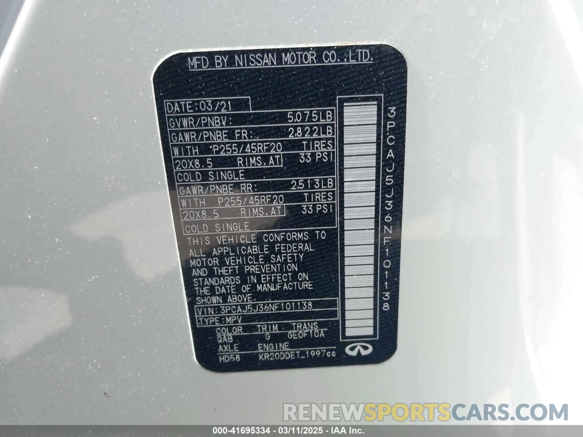 9 fotografías del automóvil dañado 3PCAJ5J36NF101138 INFINITI QX55 2022