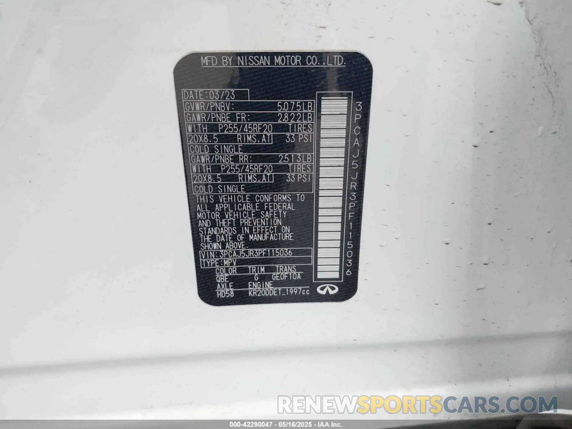 9 fotografías del automóvil dañado 3PCAJ5JR3PF115036 INFINITI QX55 2023