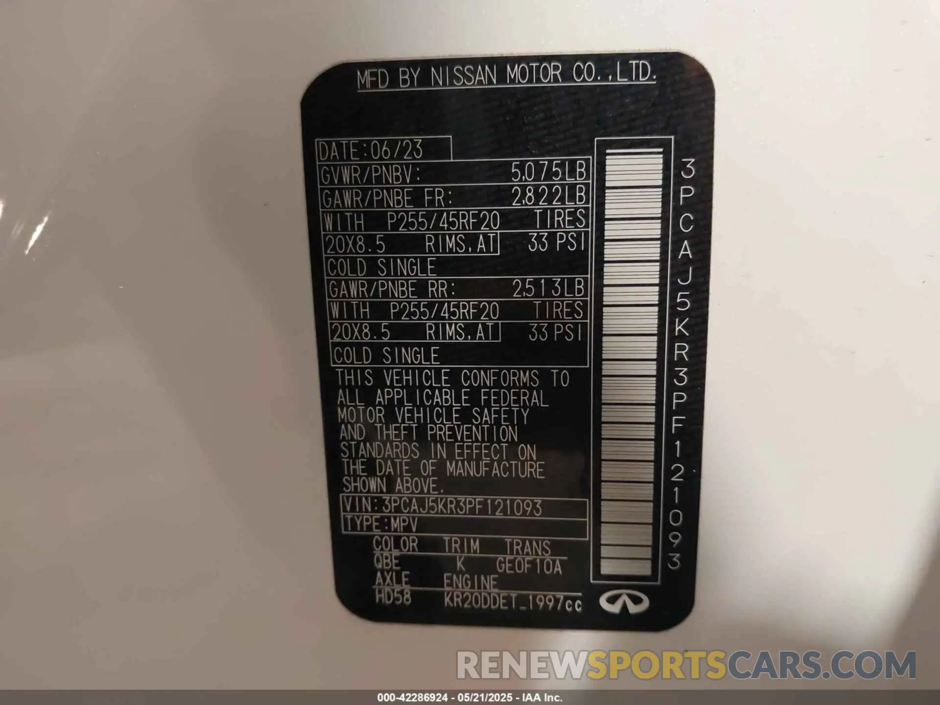 9 fotografías del automóvil dañado 3PCAJ5KR3PF121093 INFINITI QX55 2023