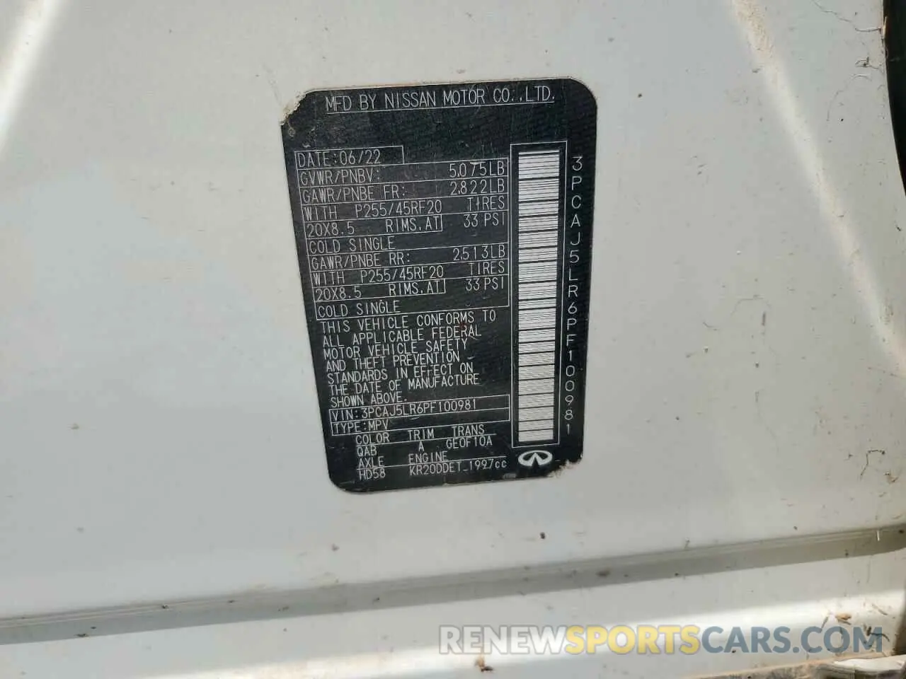 13 fotografías del automóvil dañado 3PCAJ5LR6PF100981 INFINITI QX55 SENSO 2023