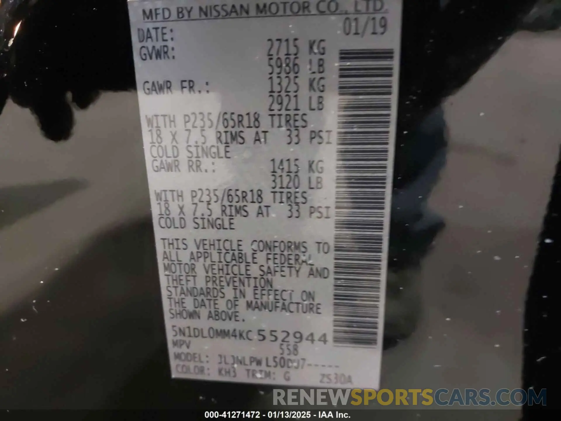 9 fotografías del automóvil dañado 5N1DL0MM4KC552944 INFINITI QX60 2019