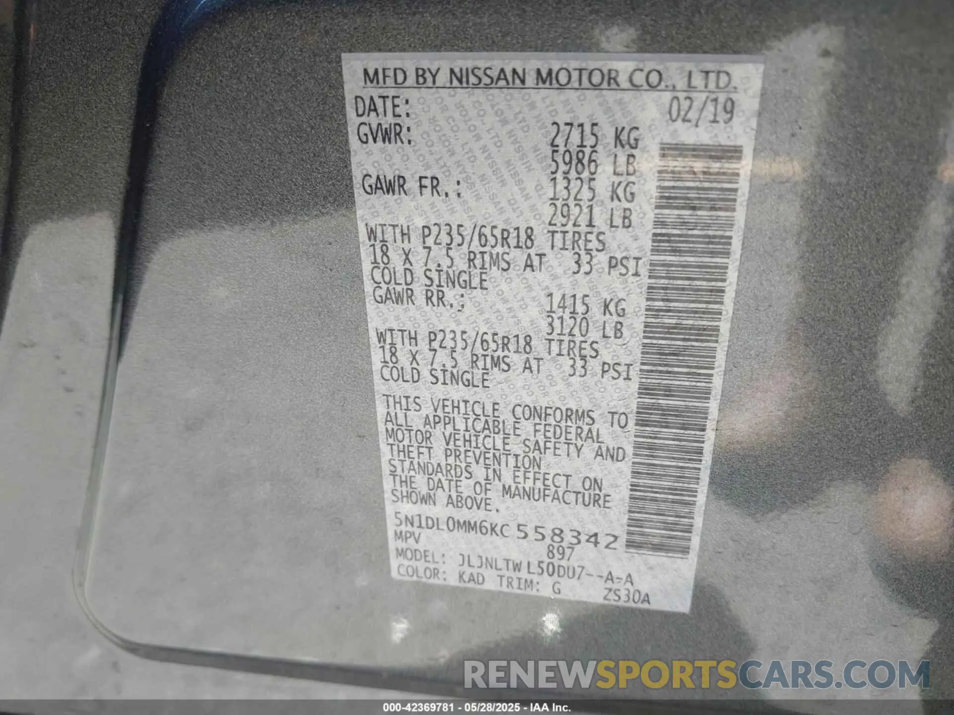 9 fotografías del automóvil dañado 5N1DL0MM6KC558342 INFINITI QX60 2019