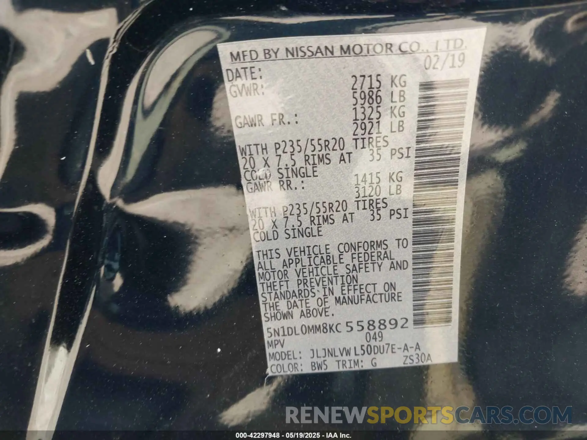 9 fotografías del automóvil dañado 5N1DL0MM8KC558892 INFINITI QX60 2019