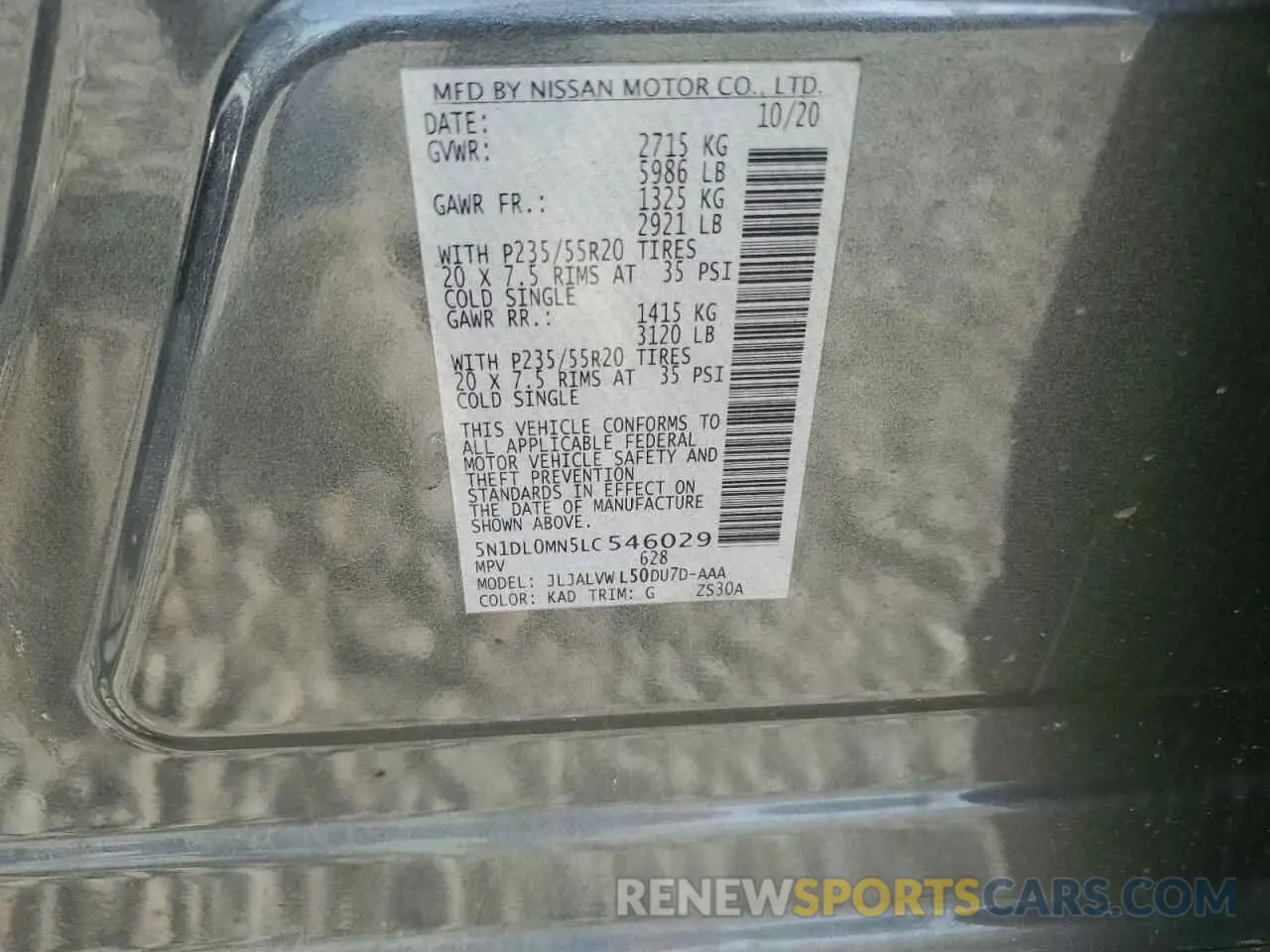 13 fotografías del automóvil dañado 5N1DL0MN5LC546029 INFINITI QX60 2020